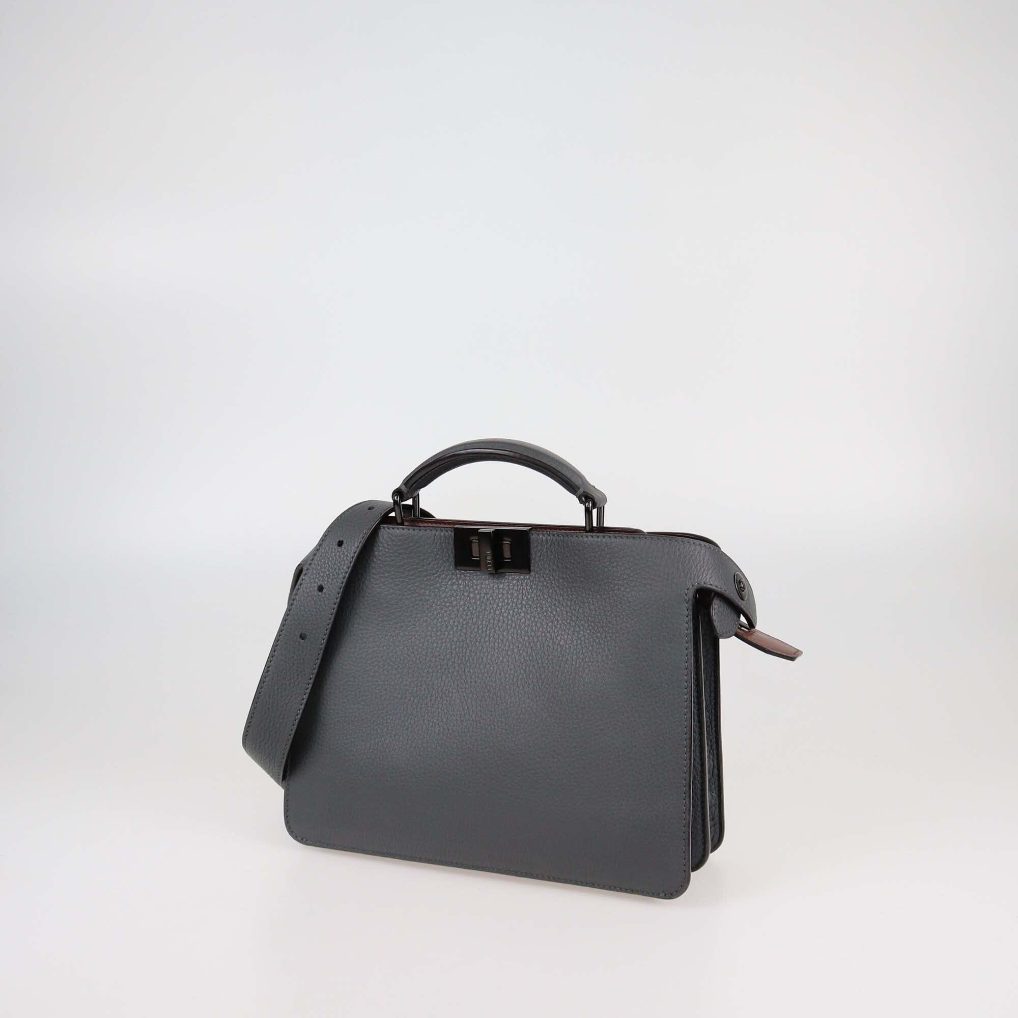 Fendi Dark Grey Leather Mini Peekaboo IseeU Top Handle Bag Mens Fendi