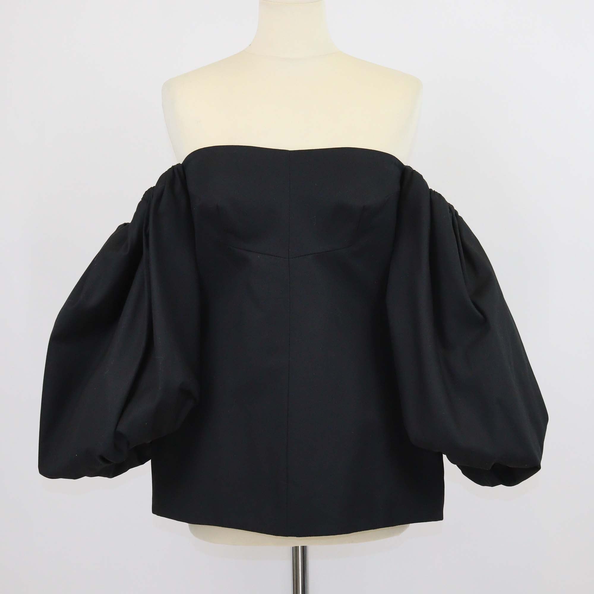 Ellery Black Cotton Off Shoulder Puff Sleeves Countess Shaped Corset Top
