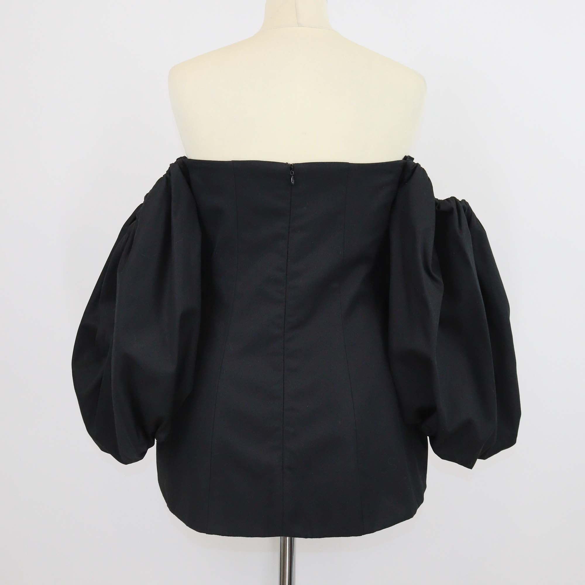 Ellery Black Cotton Off Shoulder Puff Sleeves Countess Shaped Corset Top