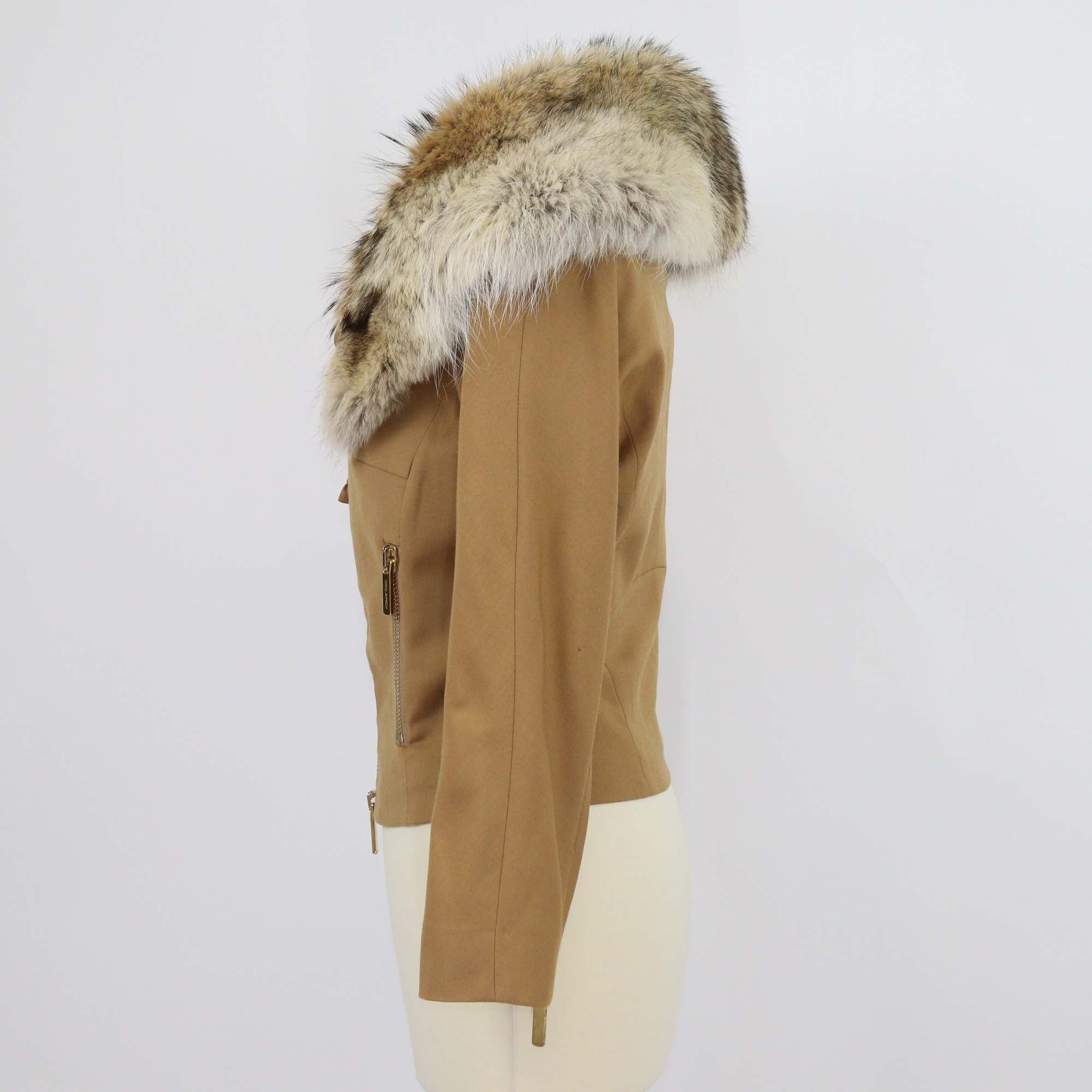 Dsquared2 Brown Blend Wool Double Zip Pocket Fur Collar Jacket