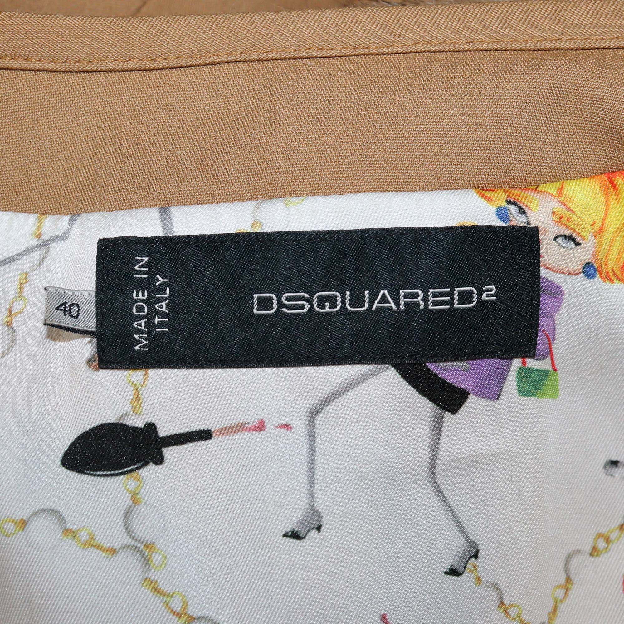 Dsquared2 Brown Blend Wool Double Zip Pocket Fur Collar Jacket