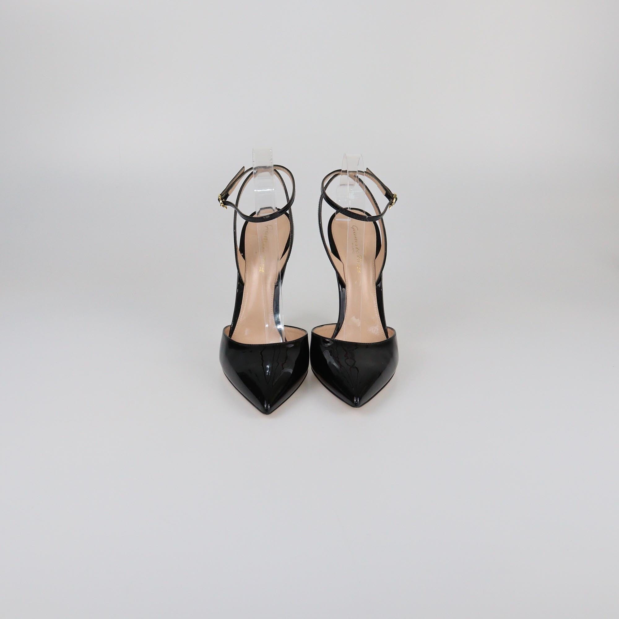 Gianvito Rossi Black Patent Cara Ankle Strap Sandals Womens Gianvito Rossi