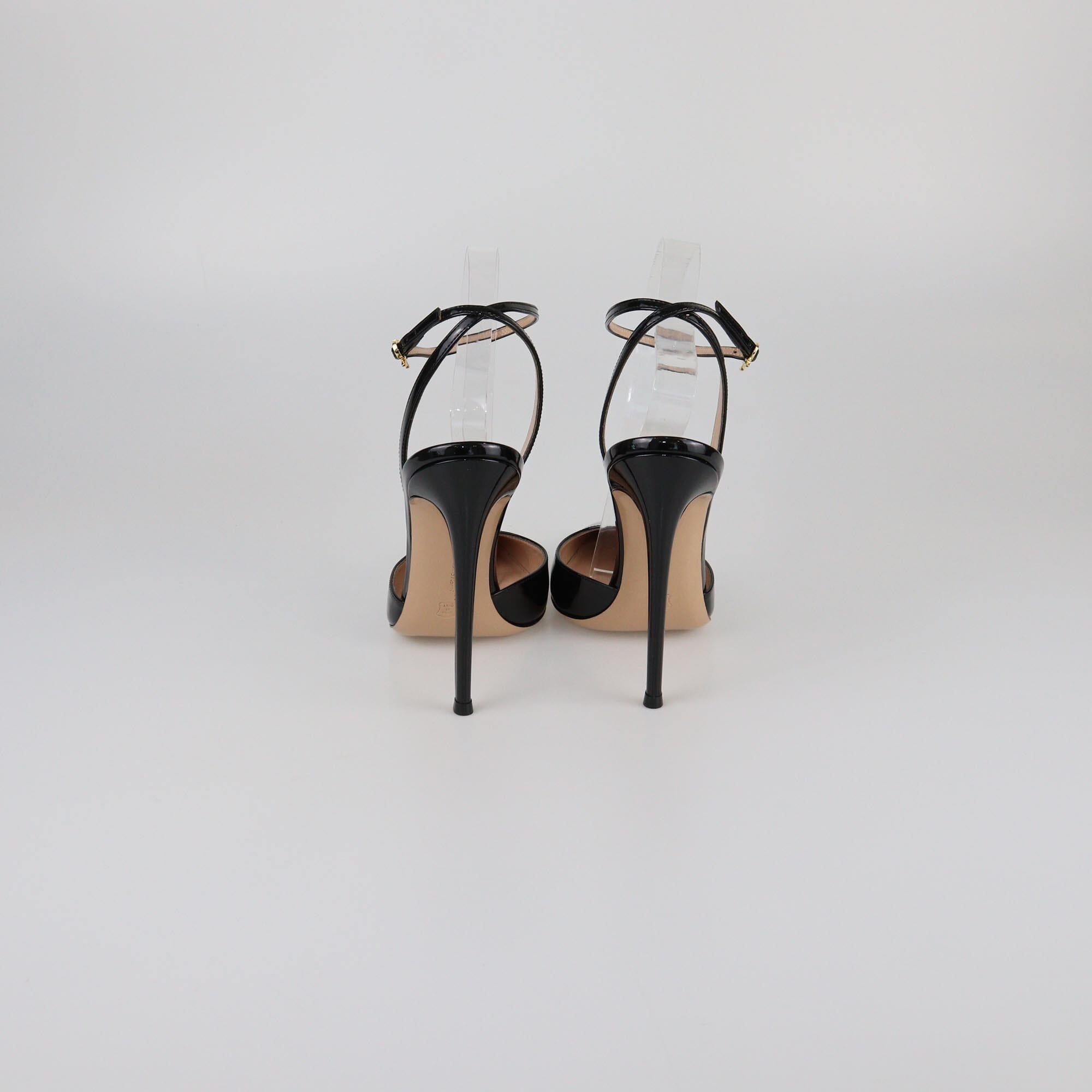 Gianvito Rossi Black Patent Cara Ankle Strap Sandals Womens Gianvito Rossi
