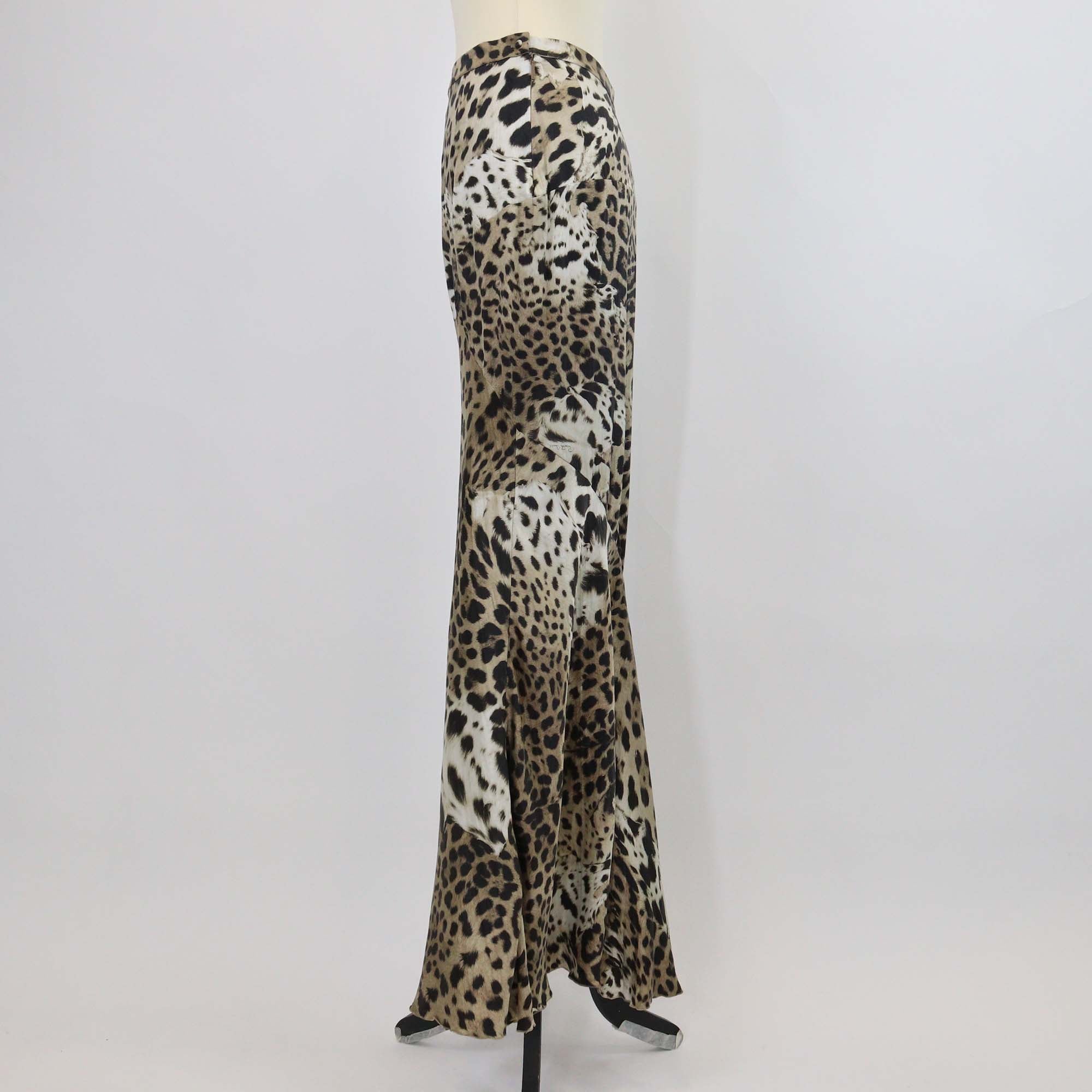 Roberto Cavalli Brown/Black Silk Leopard Print Flared Maxi Skirt
