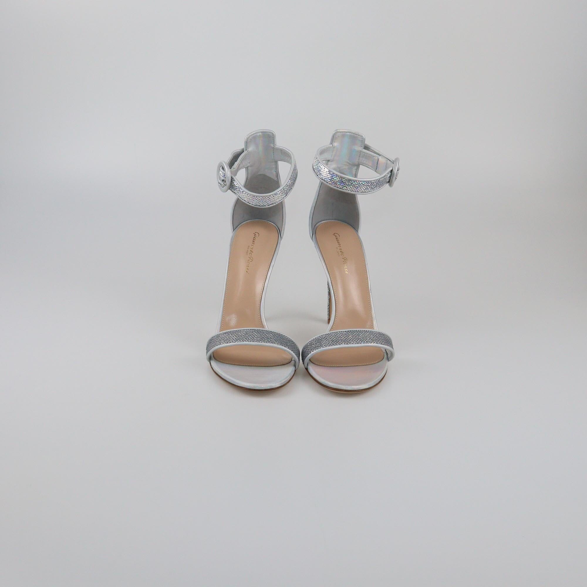 Gianvito Rossi Pearl Grey Portofino Ankle Strap Sandals Womens Gianvito Rossi