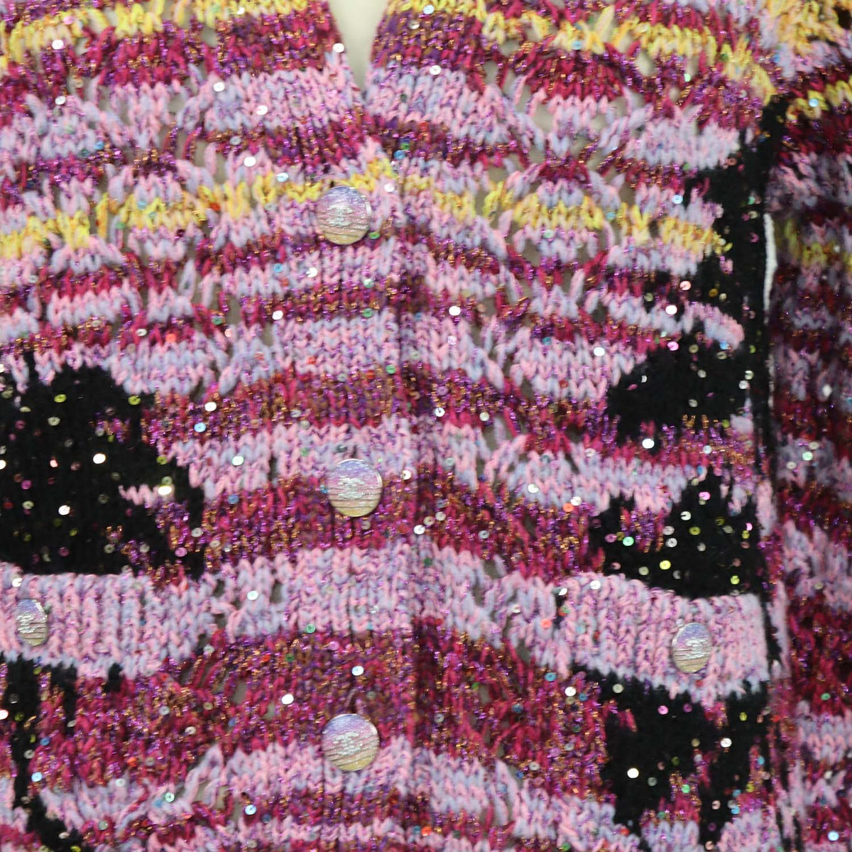 Chanel Multicolor Sequins Blend Cashmere Palm Striped Cardigan