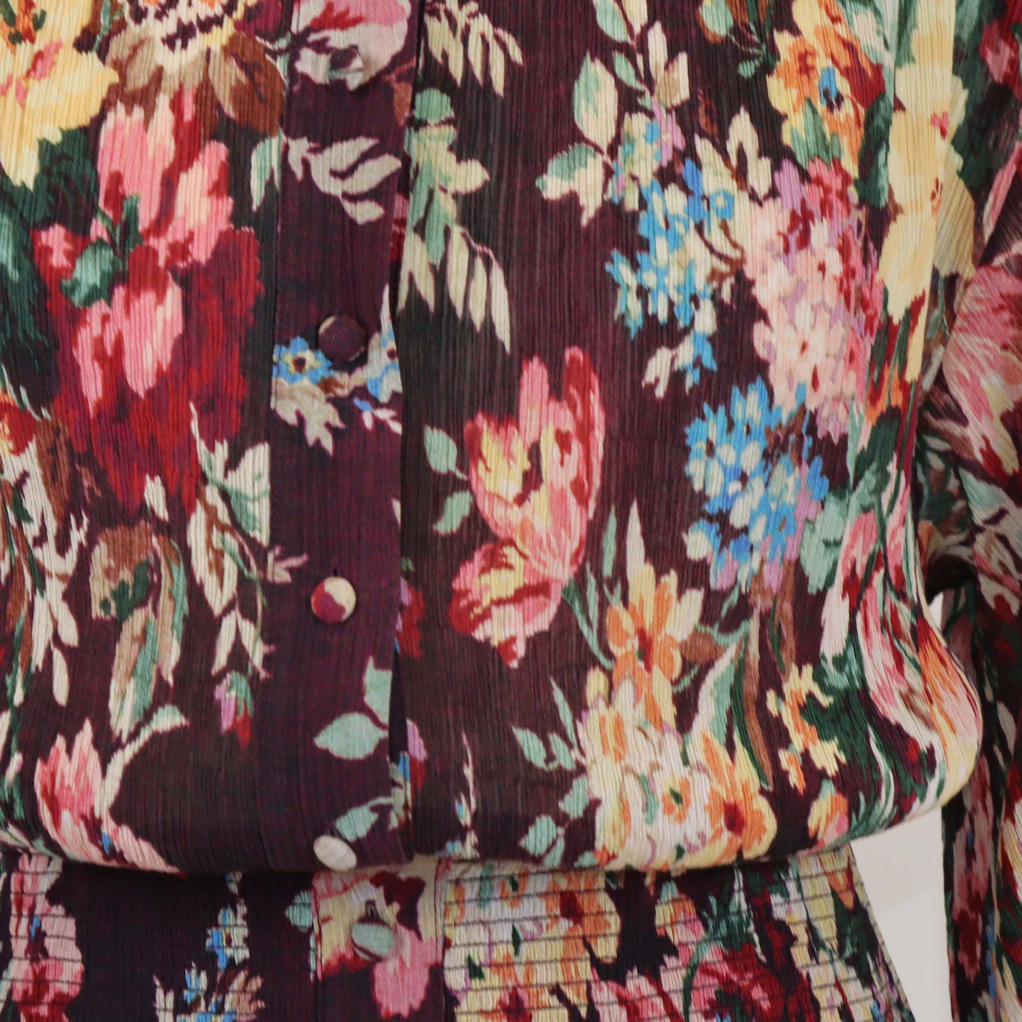 Zimmermann Burgundy/Multicolor Cotton & Silk Floral Print Shirred Maxi Dress