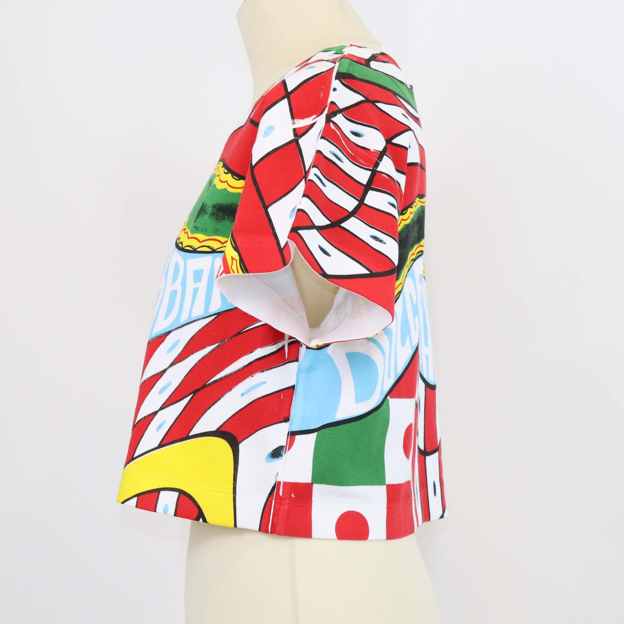 Dolce & Gabbana Multicolor Cotton Carreto Print Crop T-Shirt