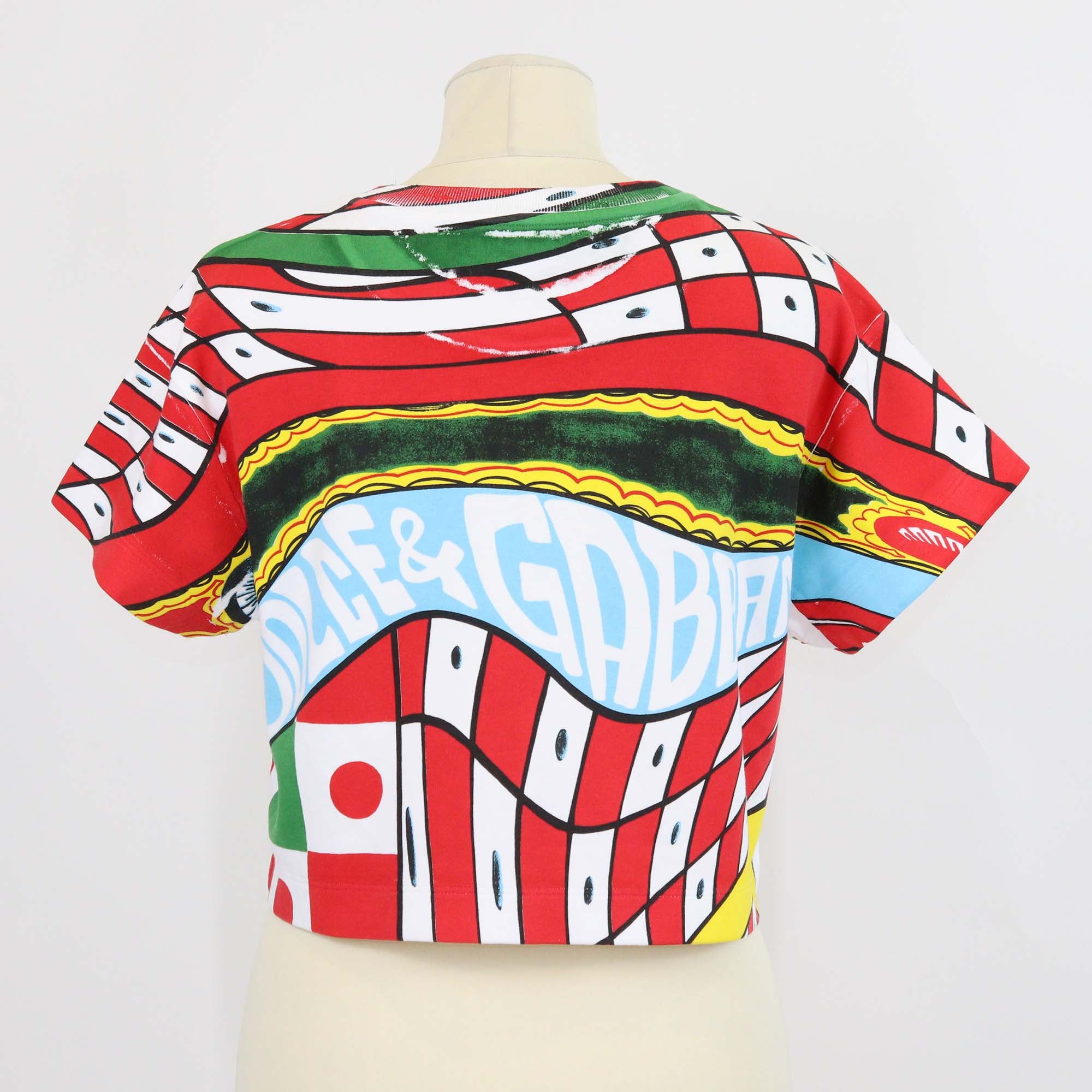 Dolce & Gabbana Multicolor Cotton Carreto Print Crop T-Shirt