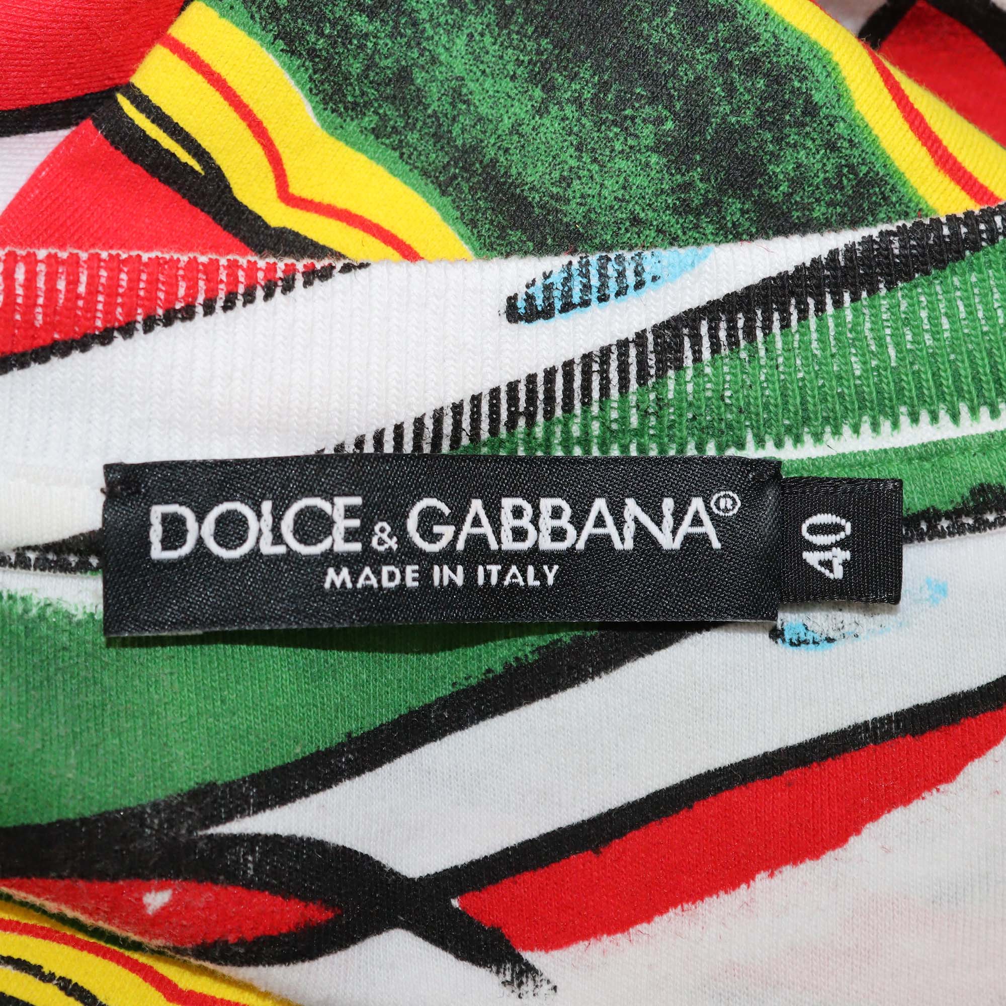 Dolce & Gabbana Multicolor Cotton Carreto Print Crop T-Shirt