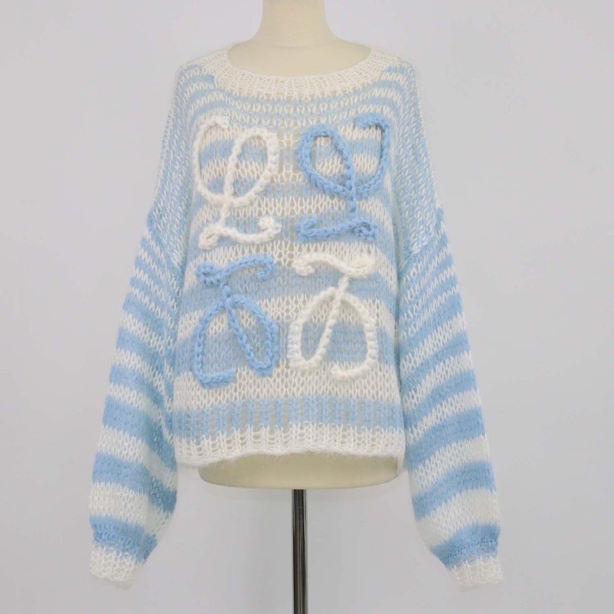 Loewe Blue, White Blend Mohair Anagram Striped Sweater