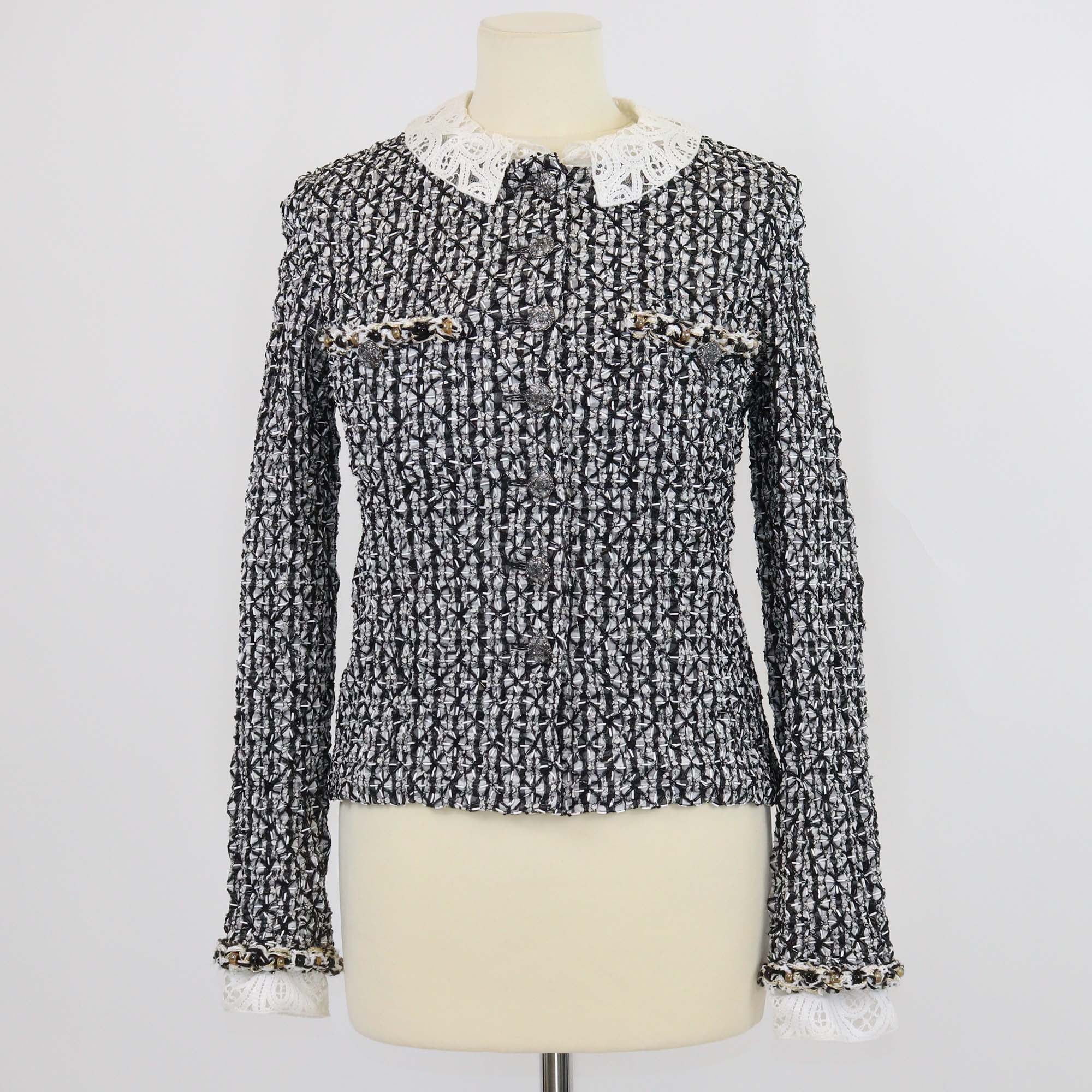 Chanel Multicolor Silk Beaded Collar Lace Jacket