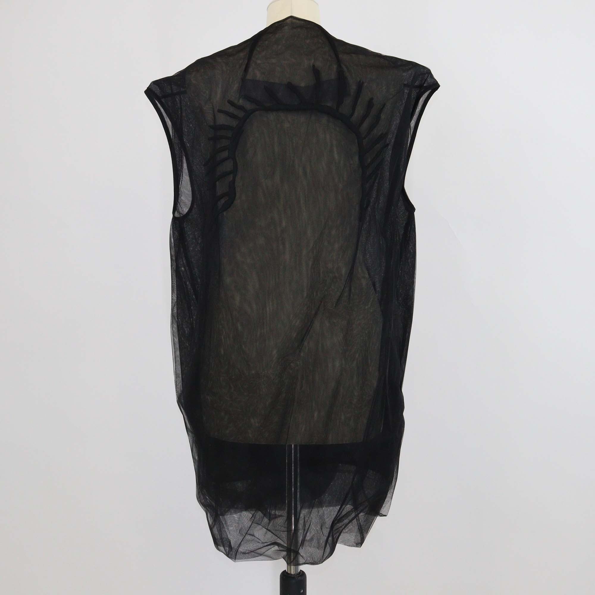Rick Owens Black Mesh Messiah Embroidered See Through Sleeveless Jacket