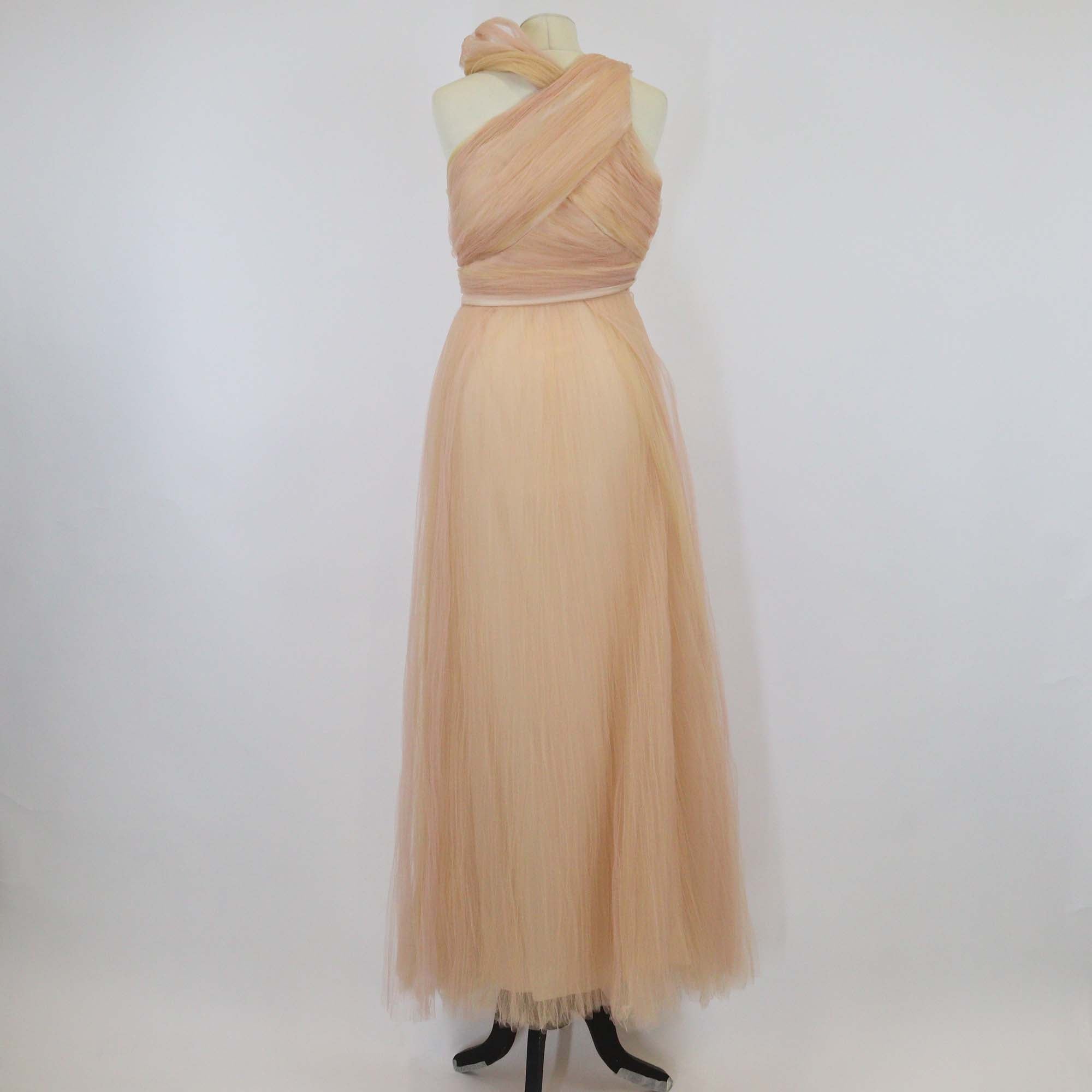 Carlos Miele Peach Nylon Sheer One Shoulder Long Dress