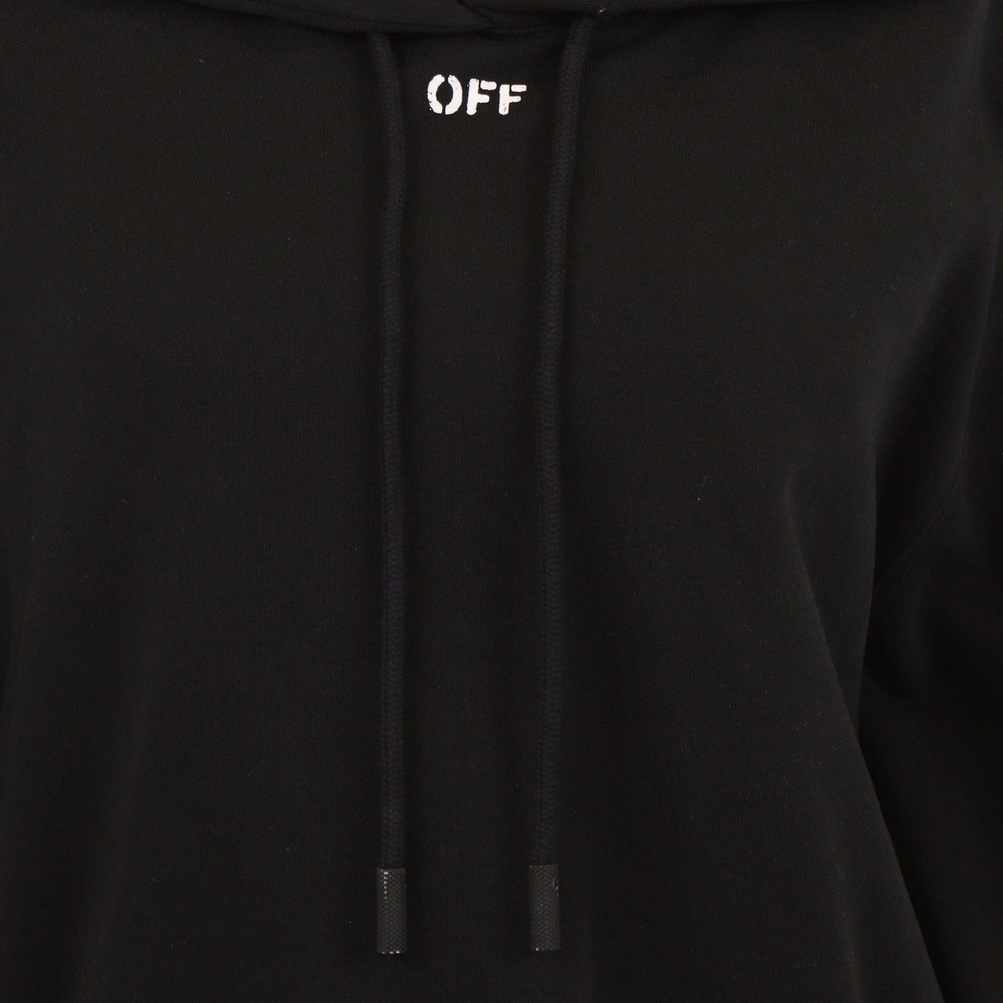 Off-White Black Cotton Logo Print Cropped Hoodie