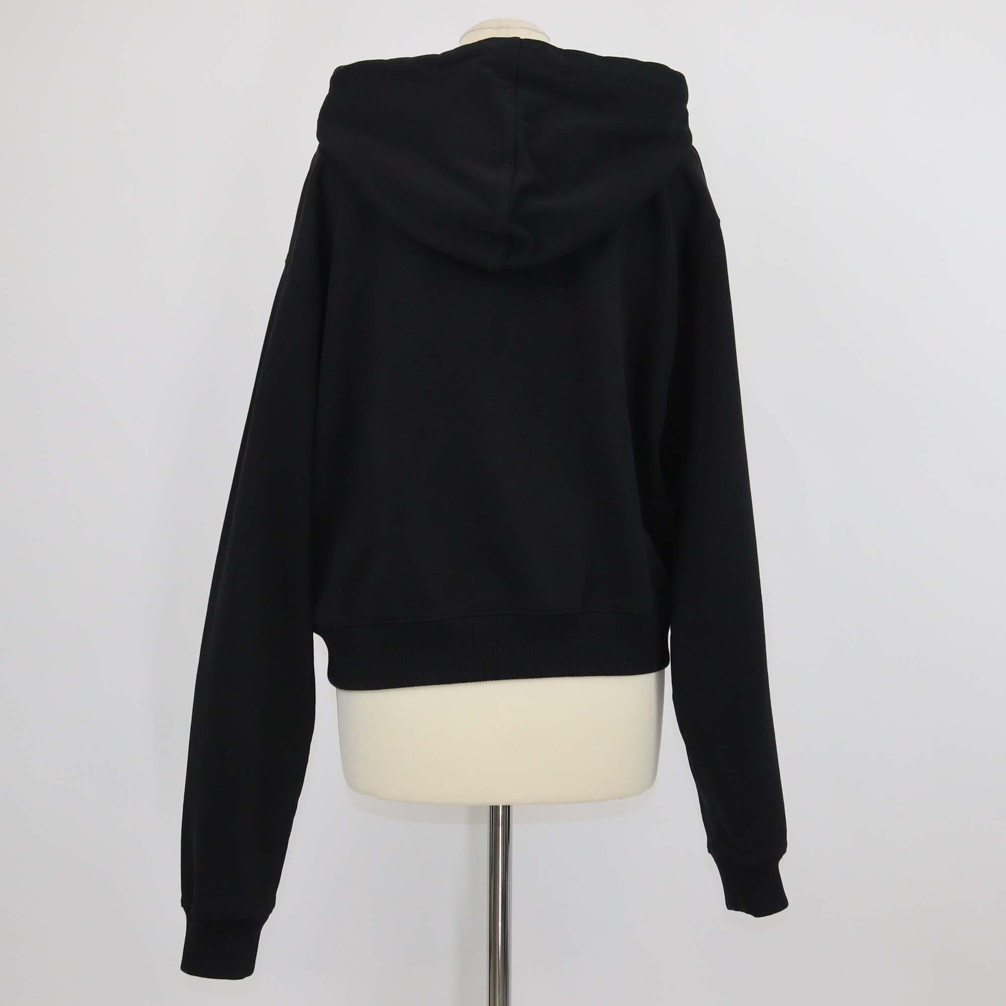 Off-White Black Cotton Logo Print Cropped Hoodie