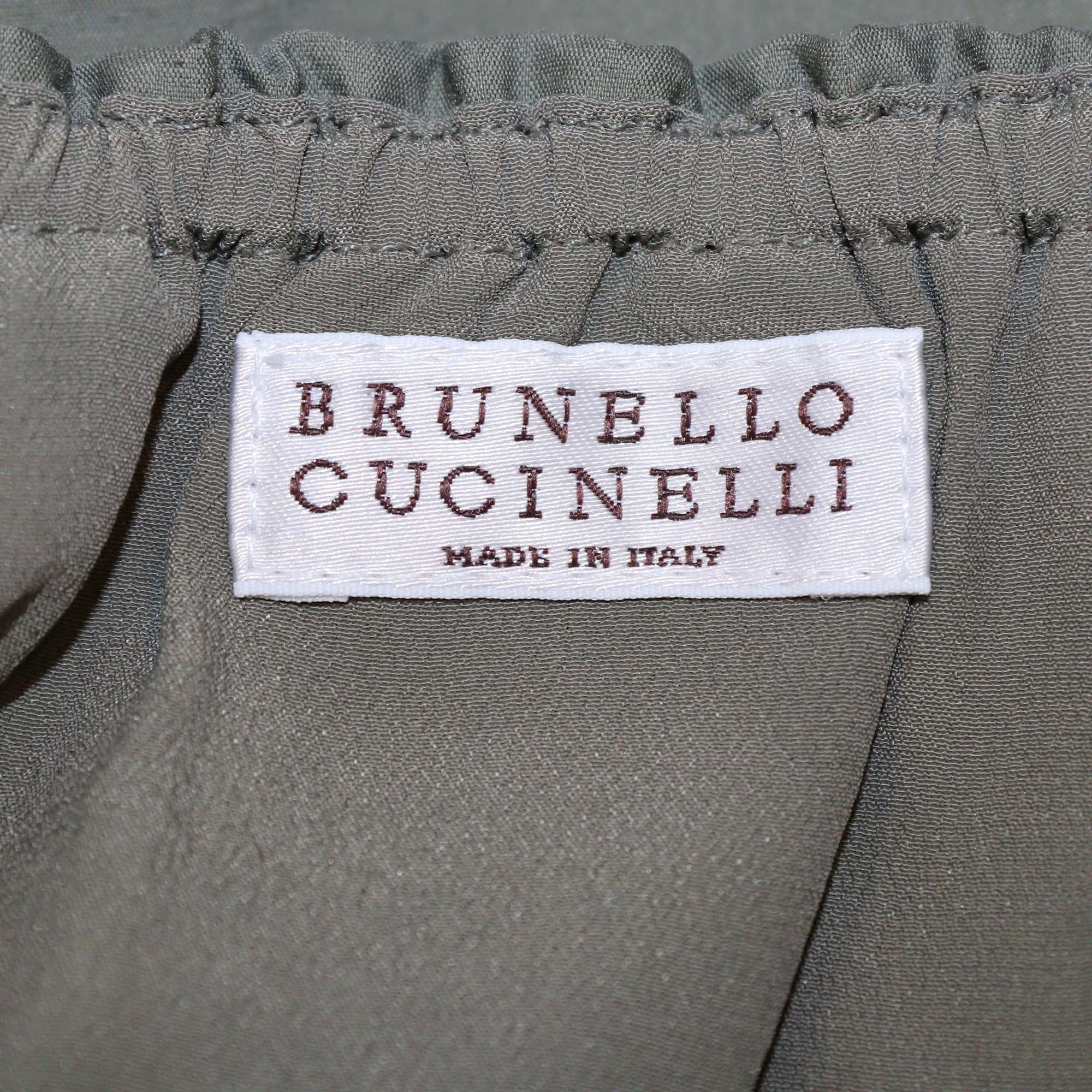 Brunello Cucinelli Army Green Cotton Beaded Balloon Crop Top