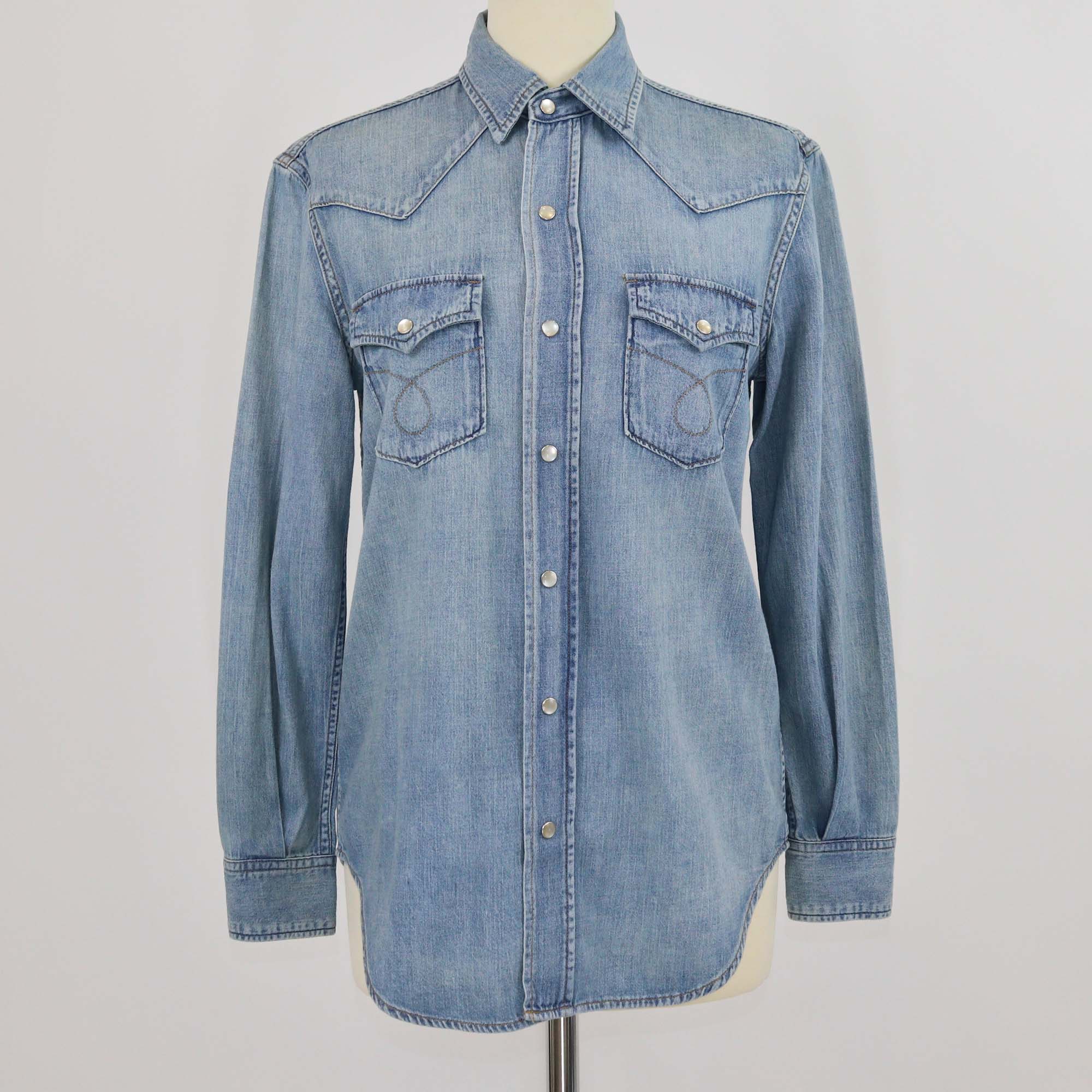 Saint Laurent Blue Washed Denim Long Sleeve Shirt