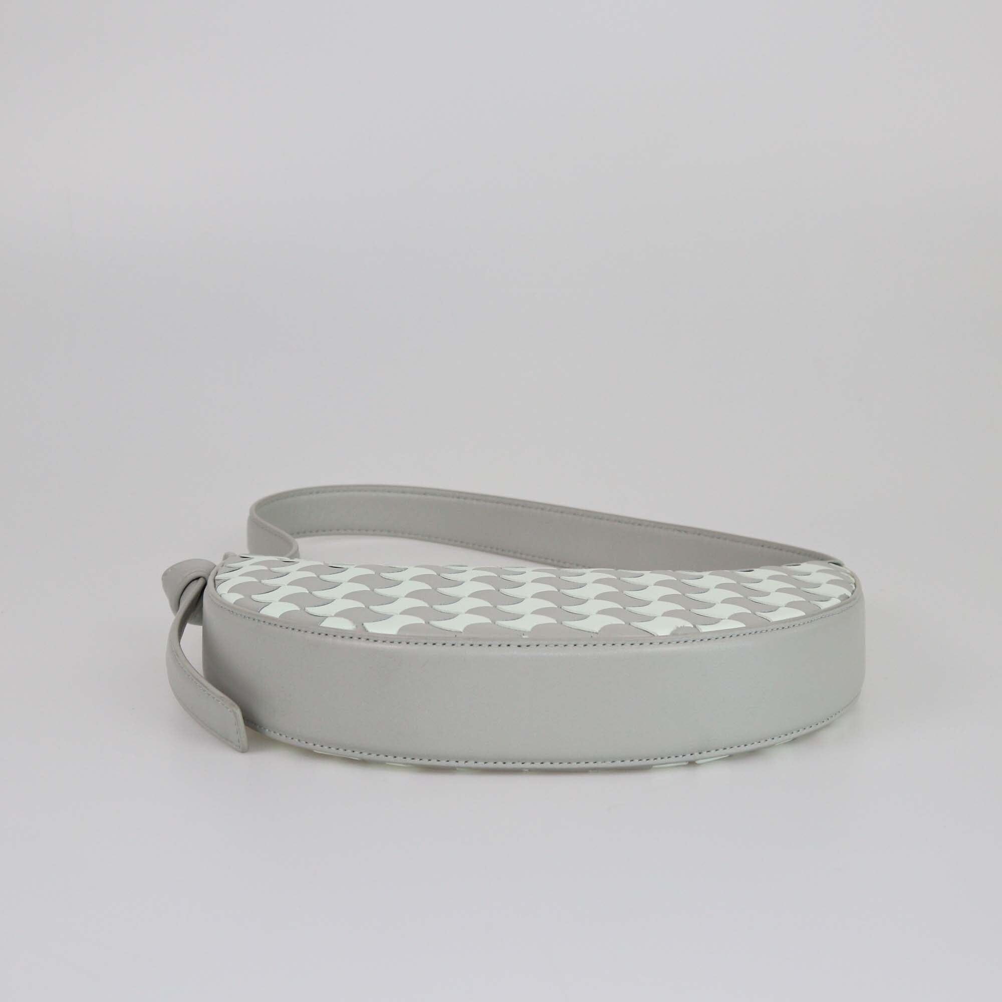 Bottega Veneta Gray/Cream Intrecciato Mini Sunrise Shoulder Bag Womens Bottega Veneta