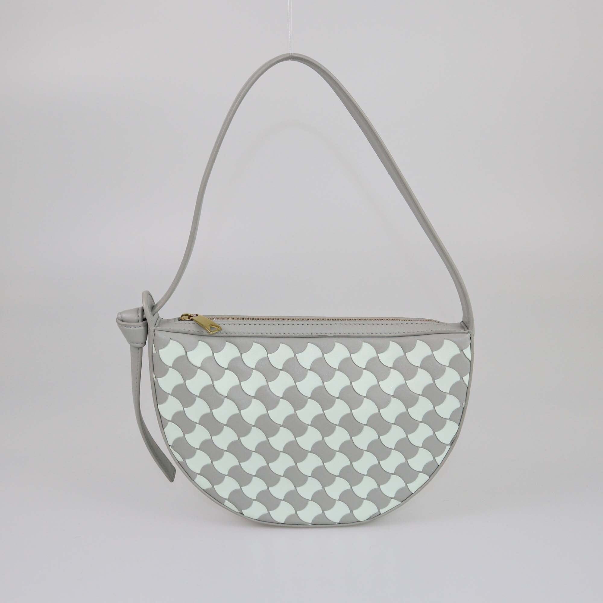 Bottega Veneta Gray/Cream Intrecciato Mini Sunrise Shoulder Bag Womens Bottega Veneta