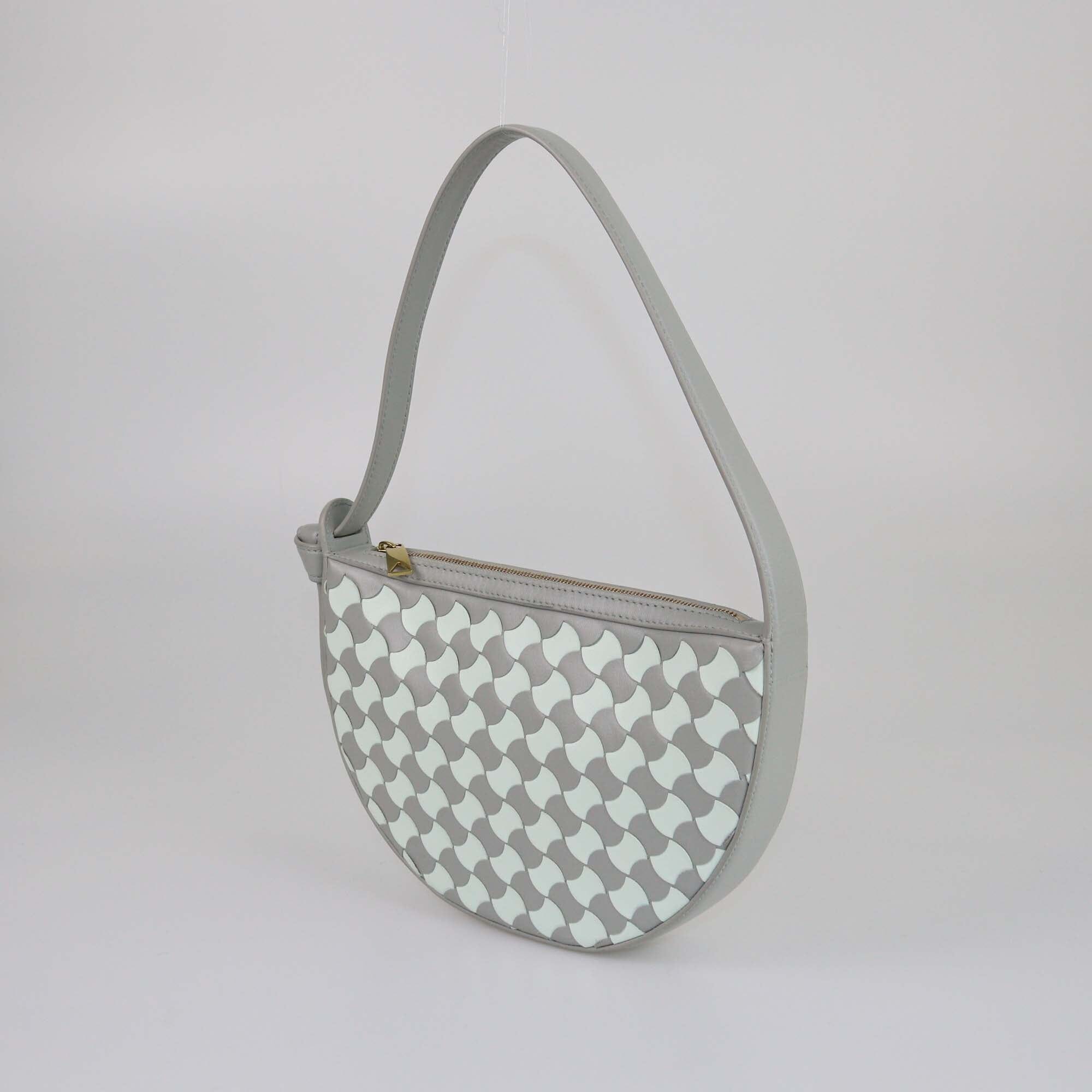 Bottega Veneta Gray/Cream Intrecciato Mini Sunrise Shoulder Bag Womens Bottega Veneta