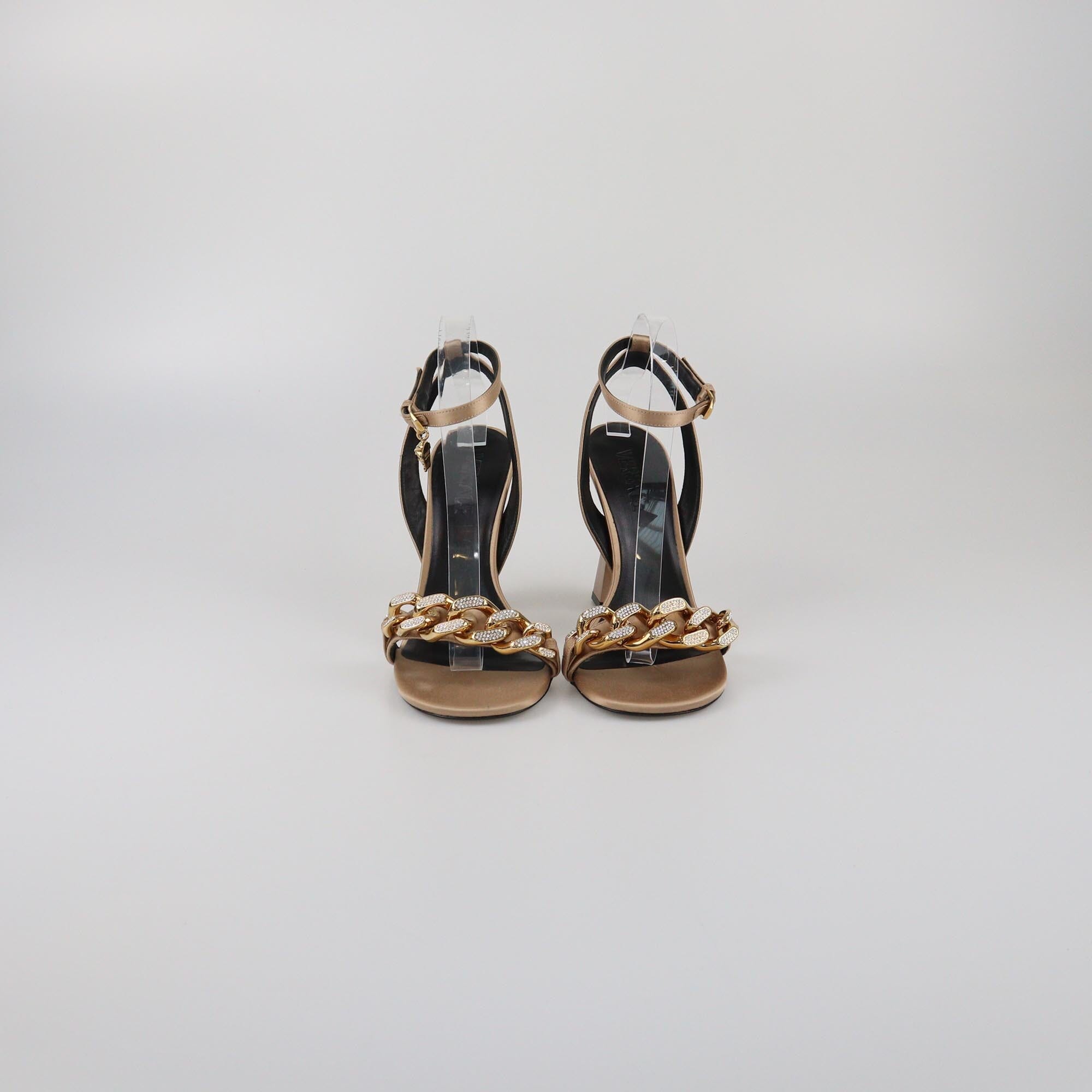 Versace Beige Medusa Chain Ankle Strap Sandals Womens Versace