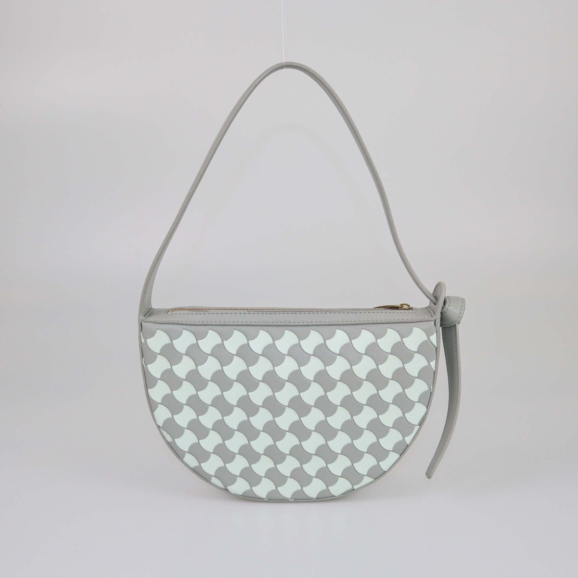 Bottega Veneta Gray/Cream Intrecciato Mini Sunrise Shoulder Bag Womens Bottega Veneta