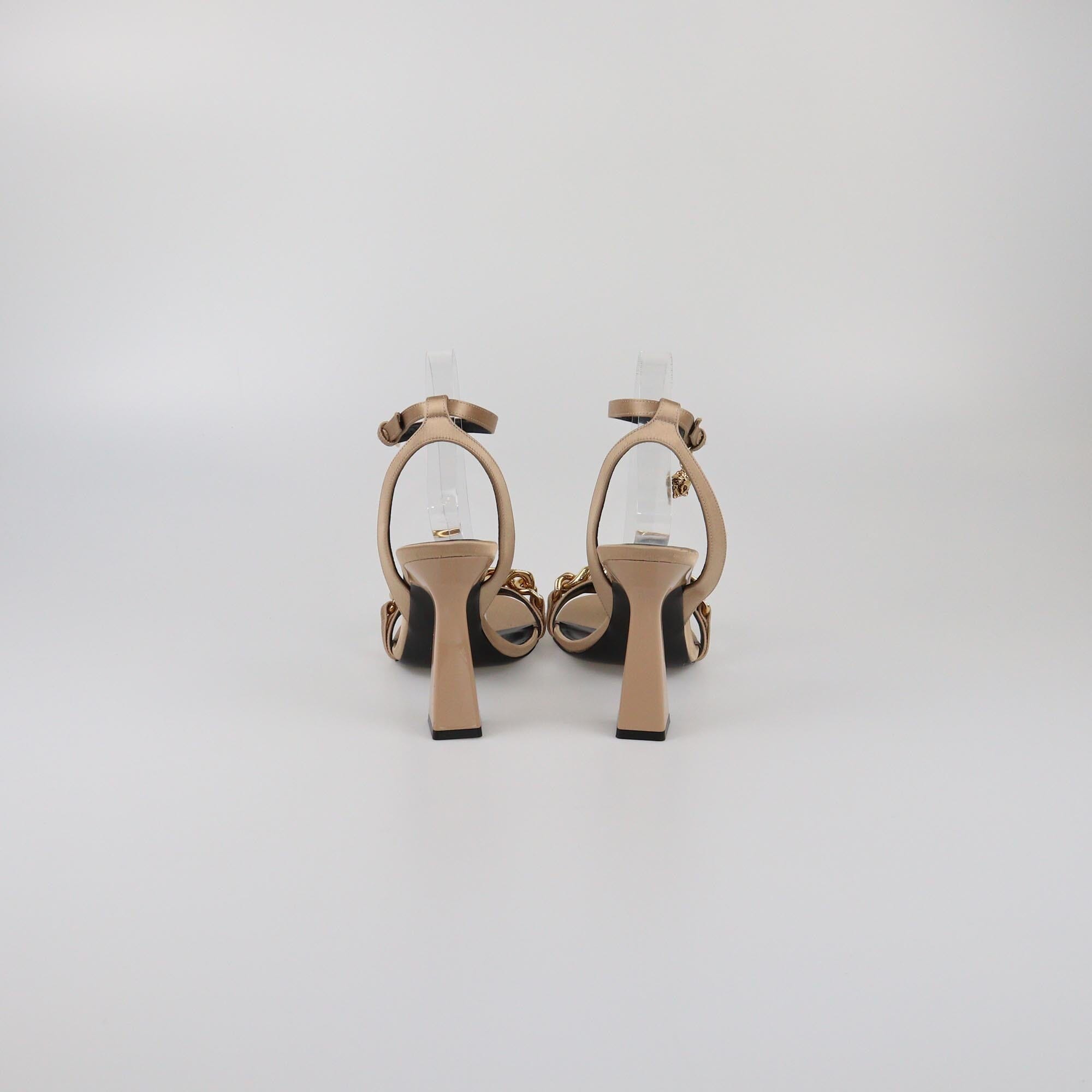 Versace Beige Medusa Chain Ankle Strap Sandals Womens Versace