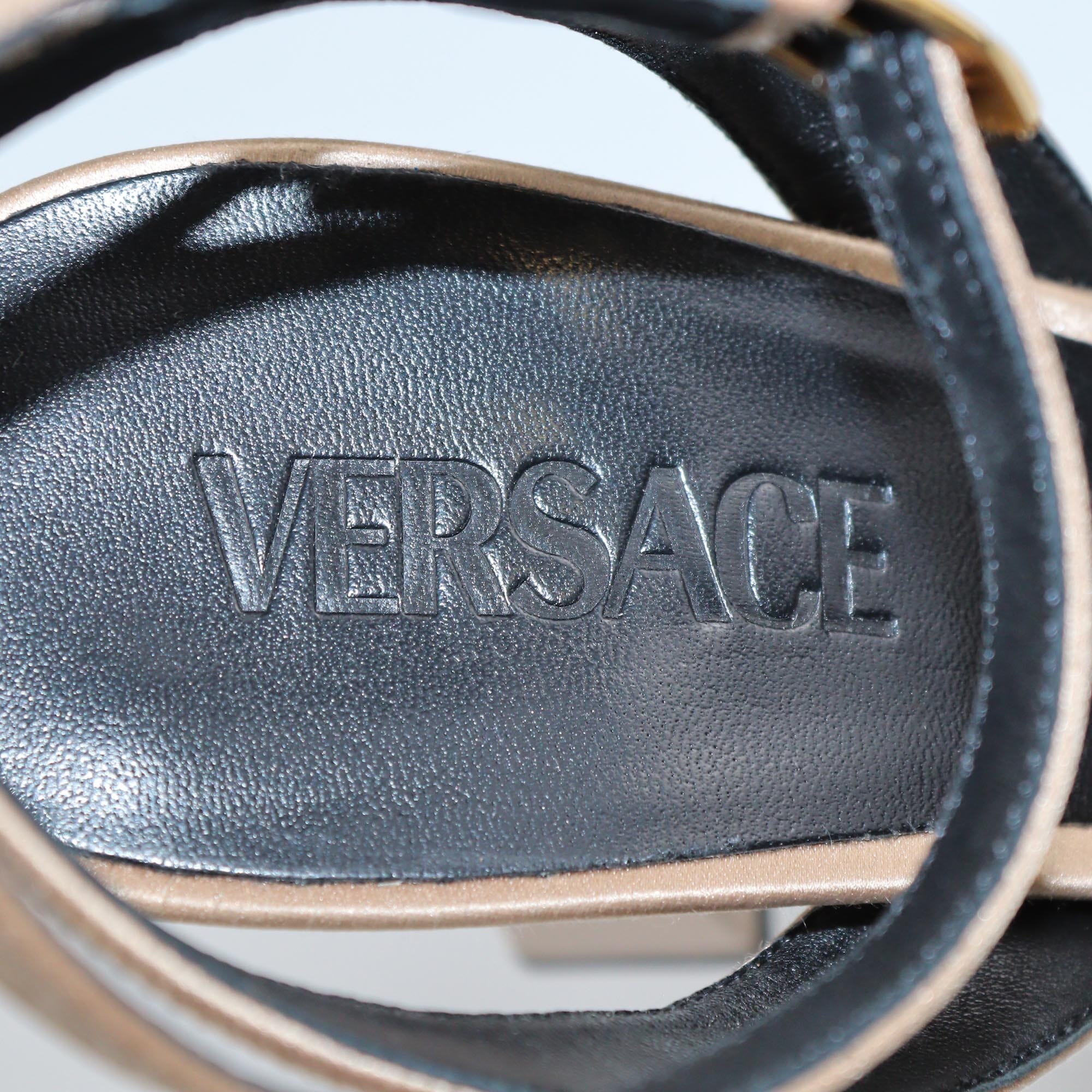 Versace Beige Medusa Chain Ankle Strap Sandals Womens Versace