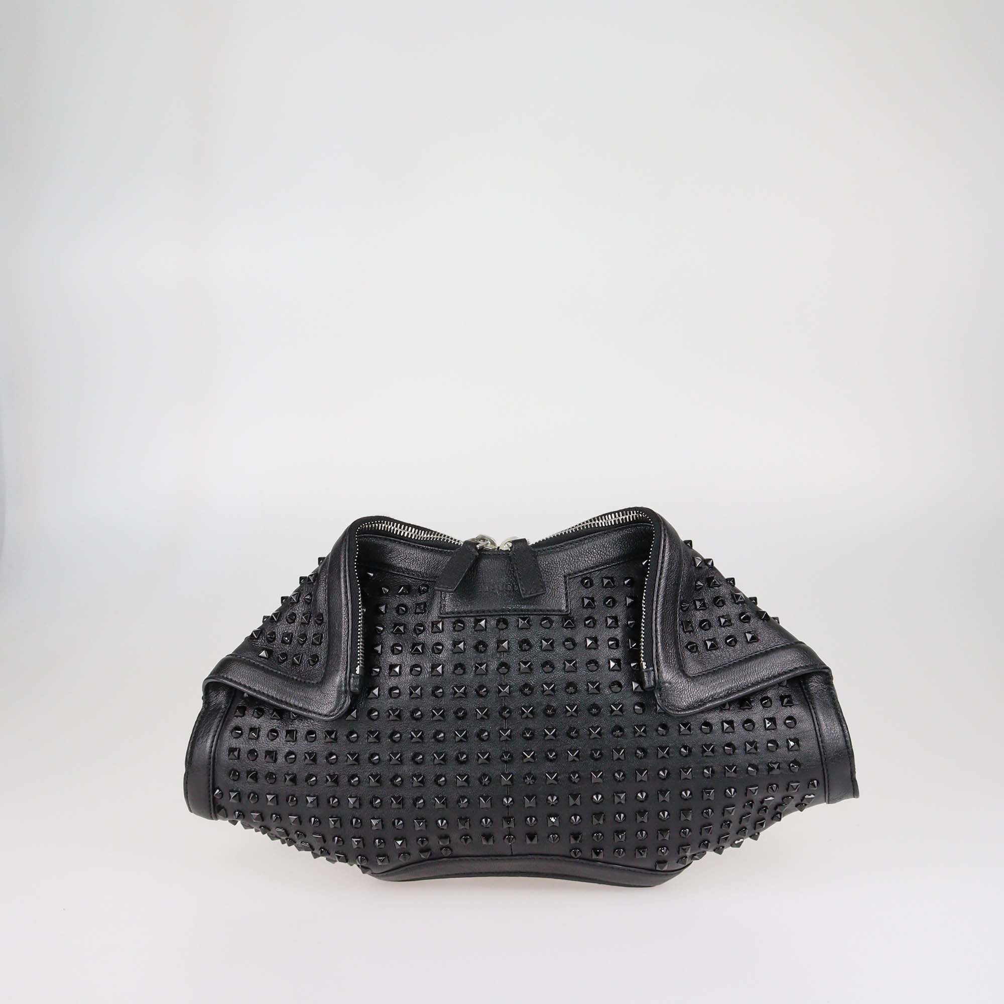 Alexander McQueen Black Leather Medium Studded De Manta Clutch