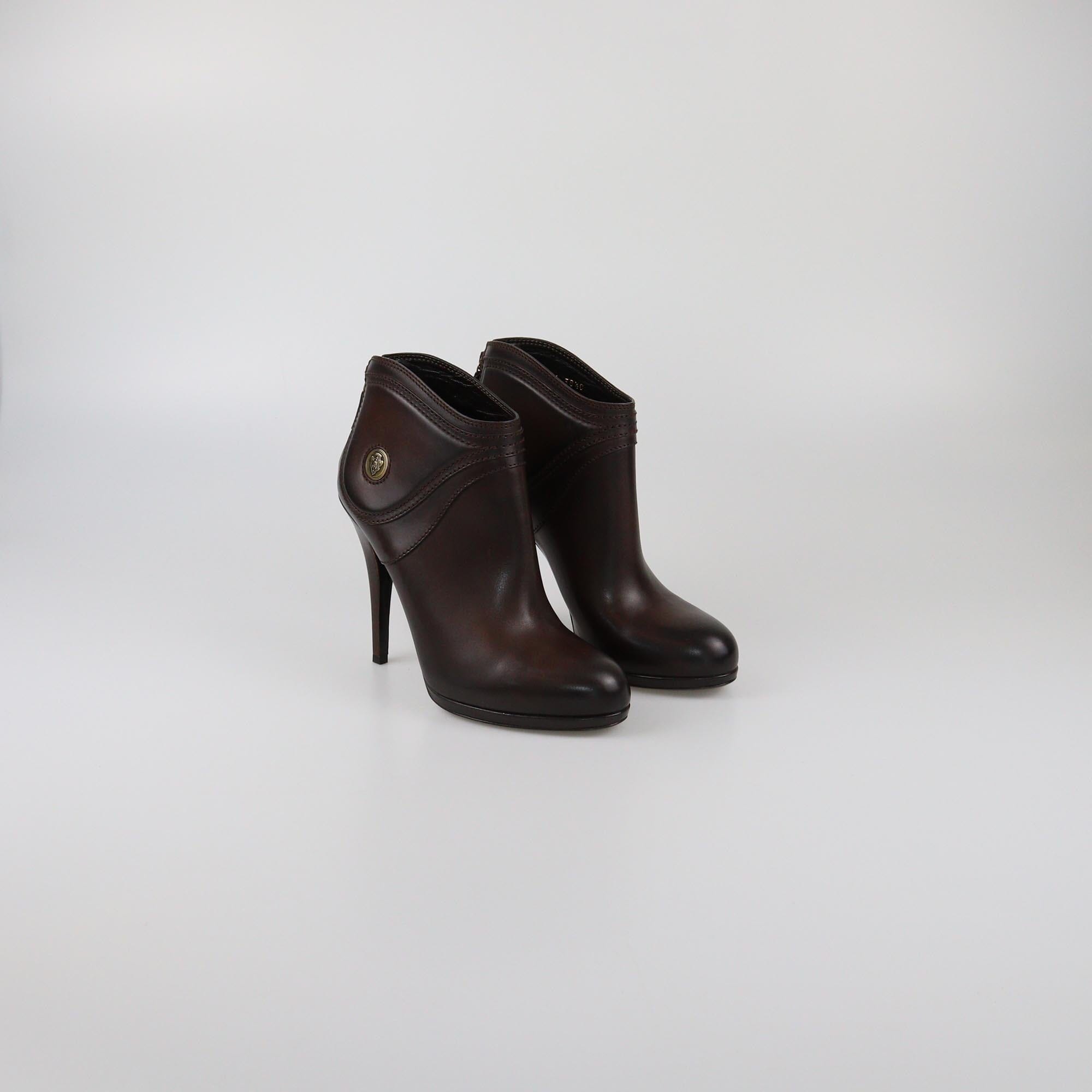 Gucci Dark Brown Hysteria Diana Booties Womens Gucci