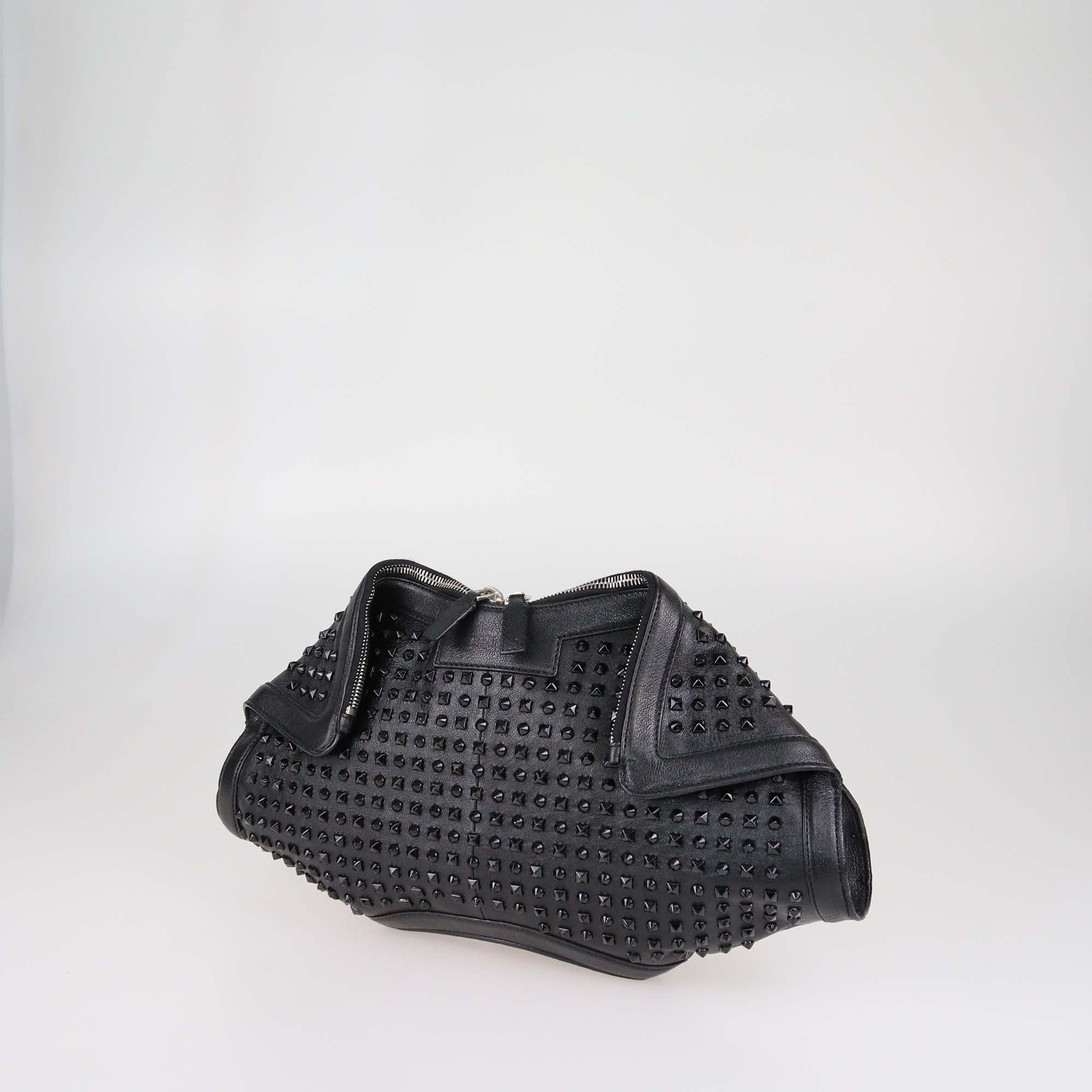 Alexander McQueen Black Leather Medium Studded De Manta Clutch