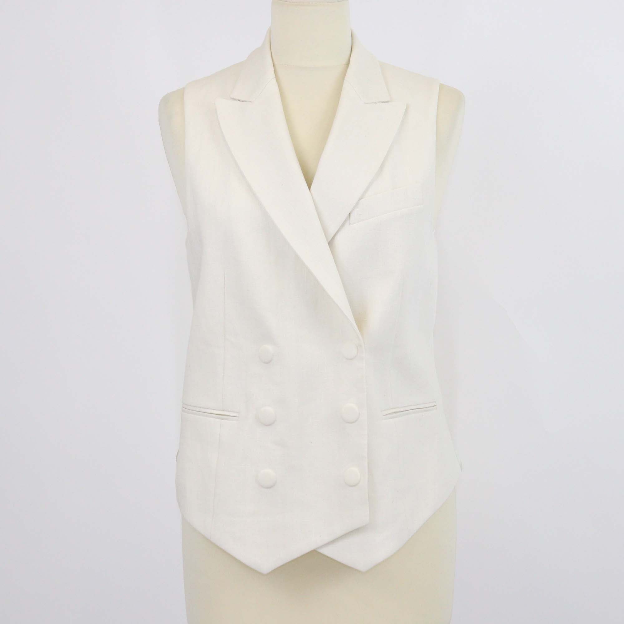 Fendi Off White Linen Silk Blend Double Breasted Vest