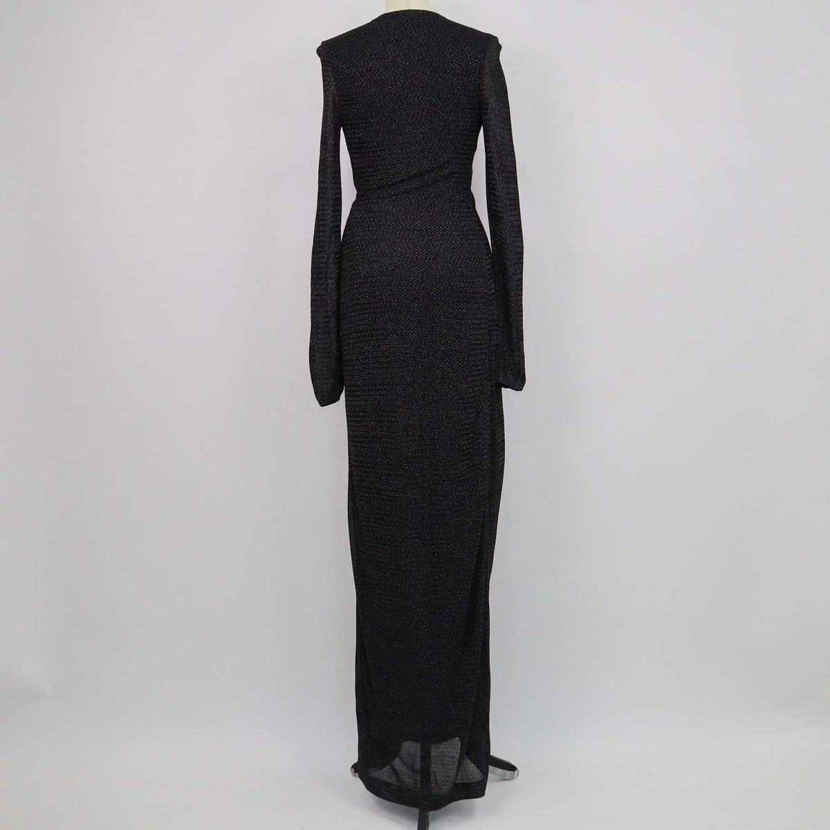 Missoni Black Viscose and Metallic Fabric Zigzag Pattern Wrap Long Sleeve Maxi Dress