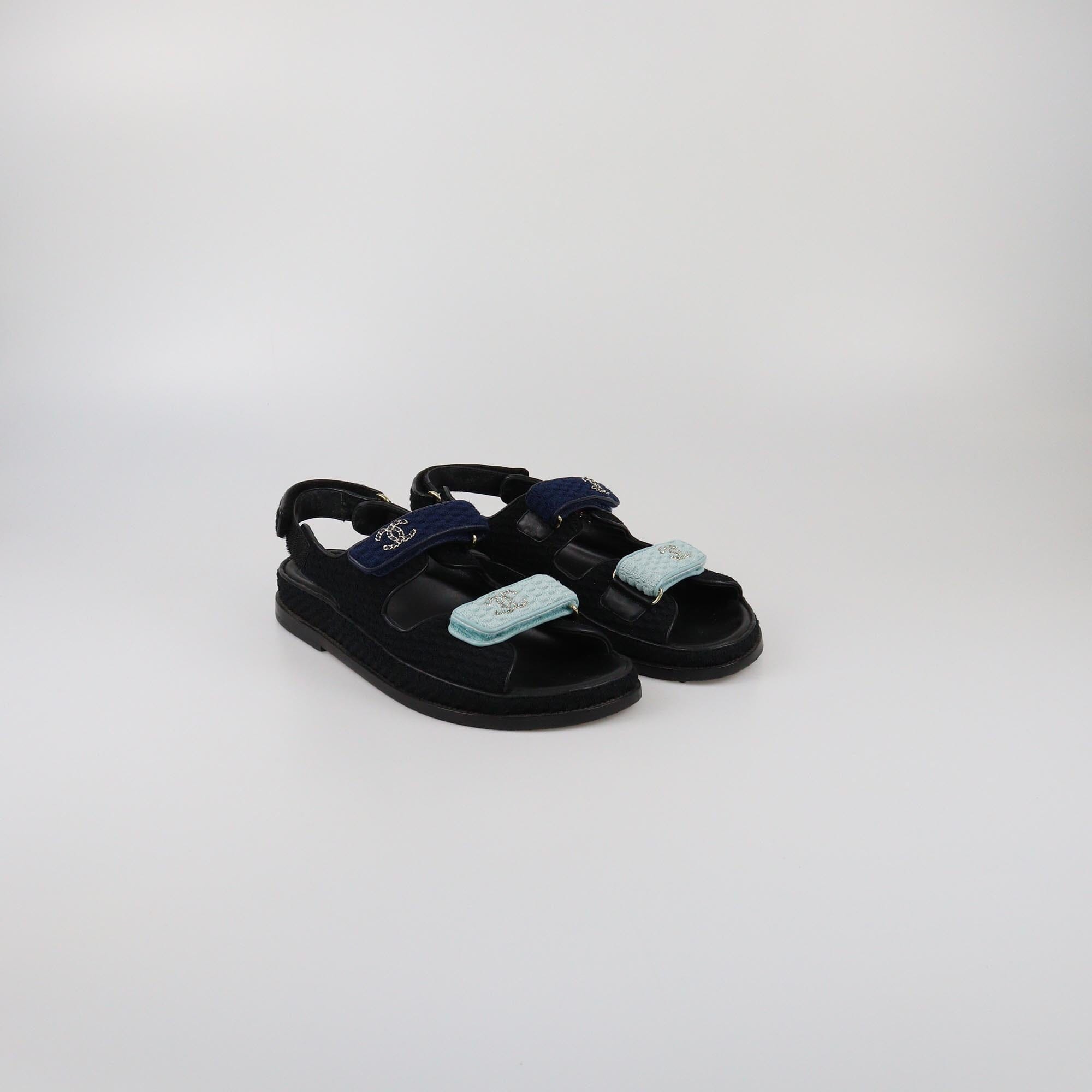 Chanel Tricolor Knitted Dad Sandals Womens Chanel