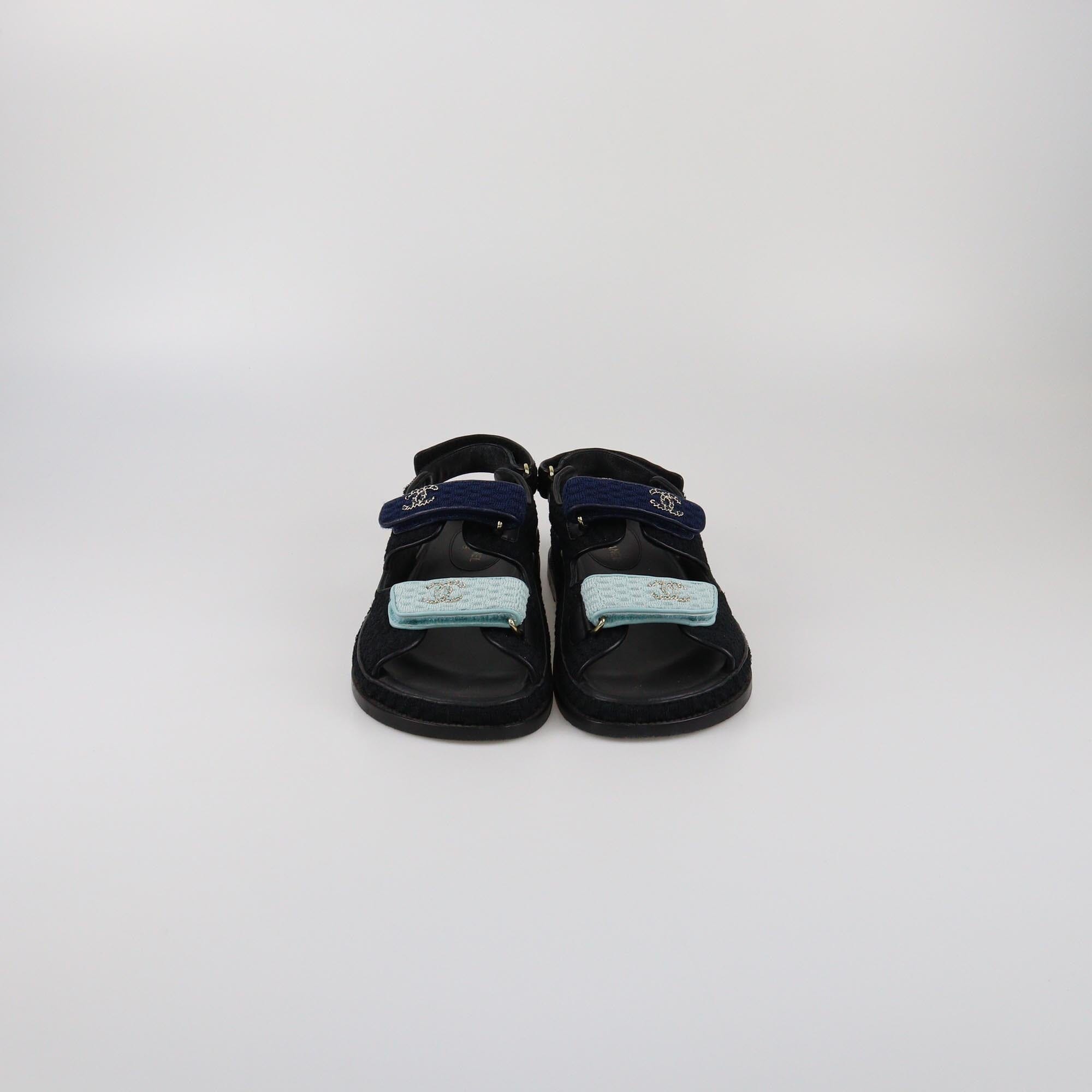 Chanel Tricolor Knitted Dad Sandals Womens Chanel
