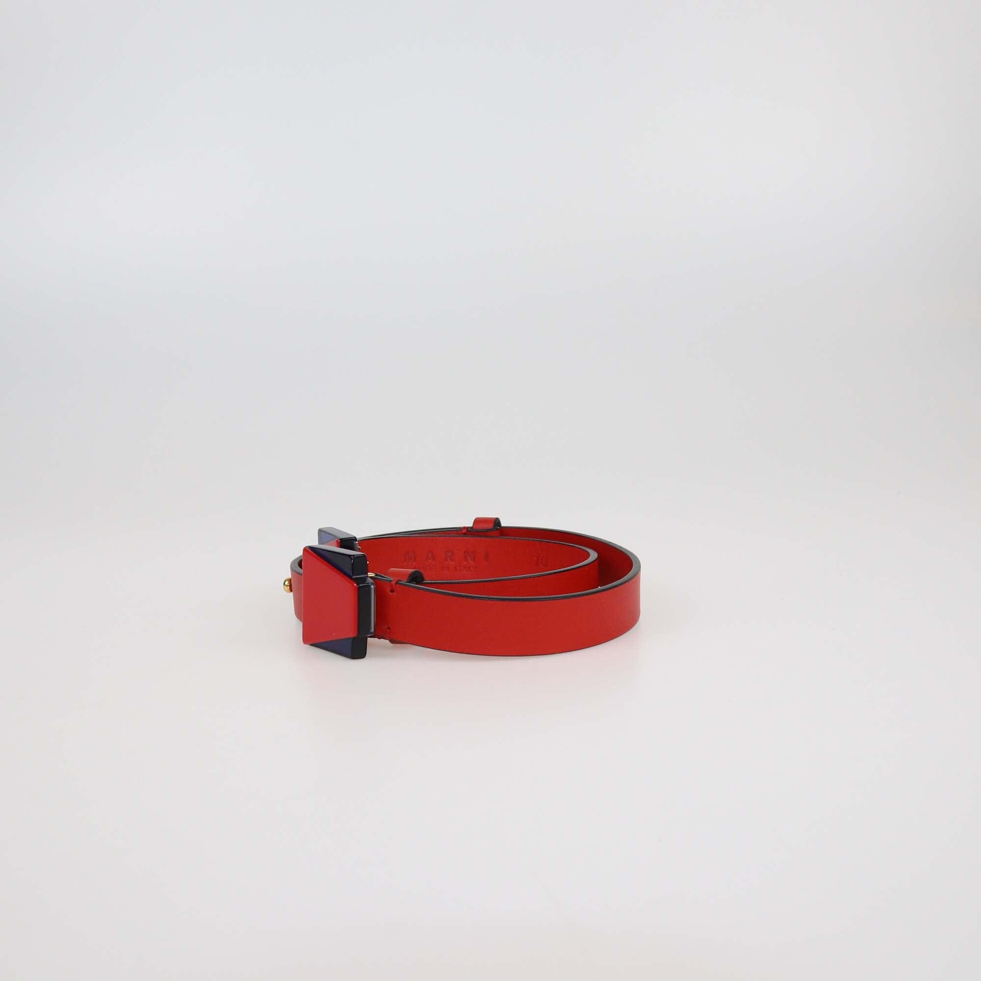 Marni Red Leather Adjustable Plexiglass Buckle Belt Womens Marni
