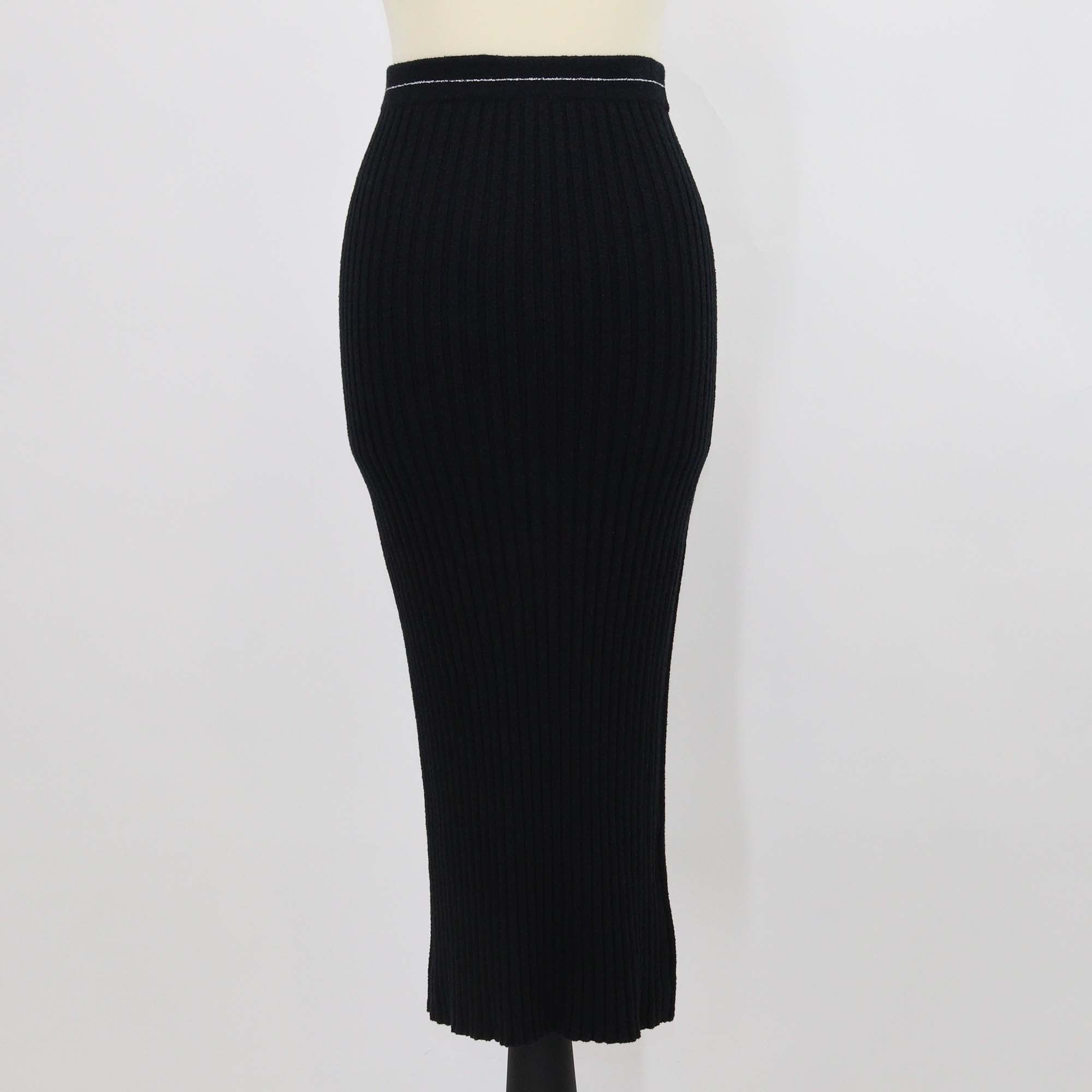 Prada Cotton Blended Knit Logo Embroidered Ribbed Midi Skirt