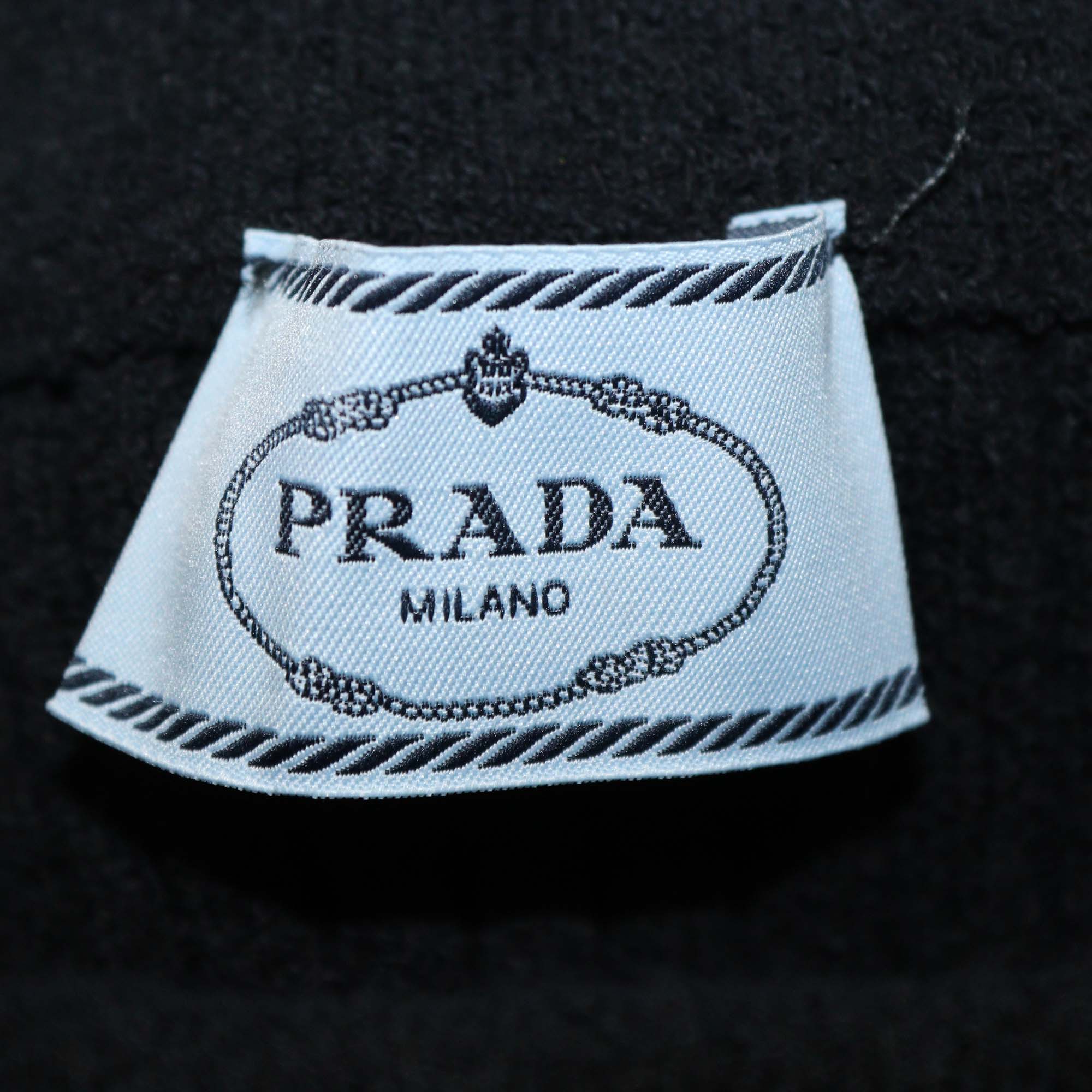 Prada Cotton Blended Knit Logo Embroidered Ribbed Midi Skirt