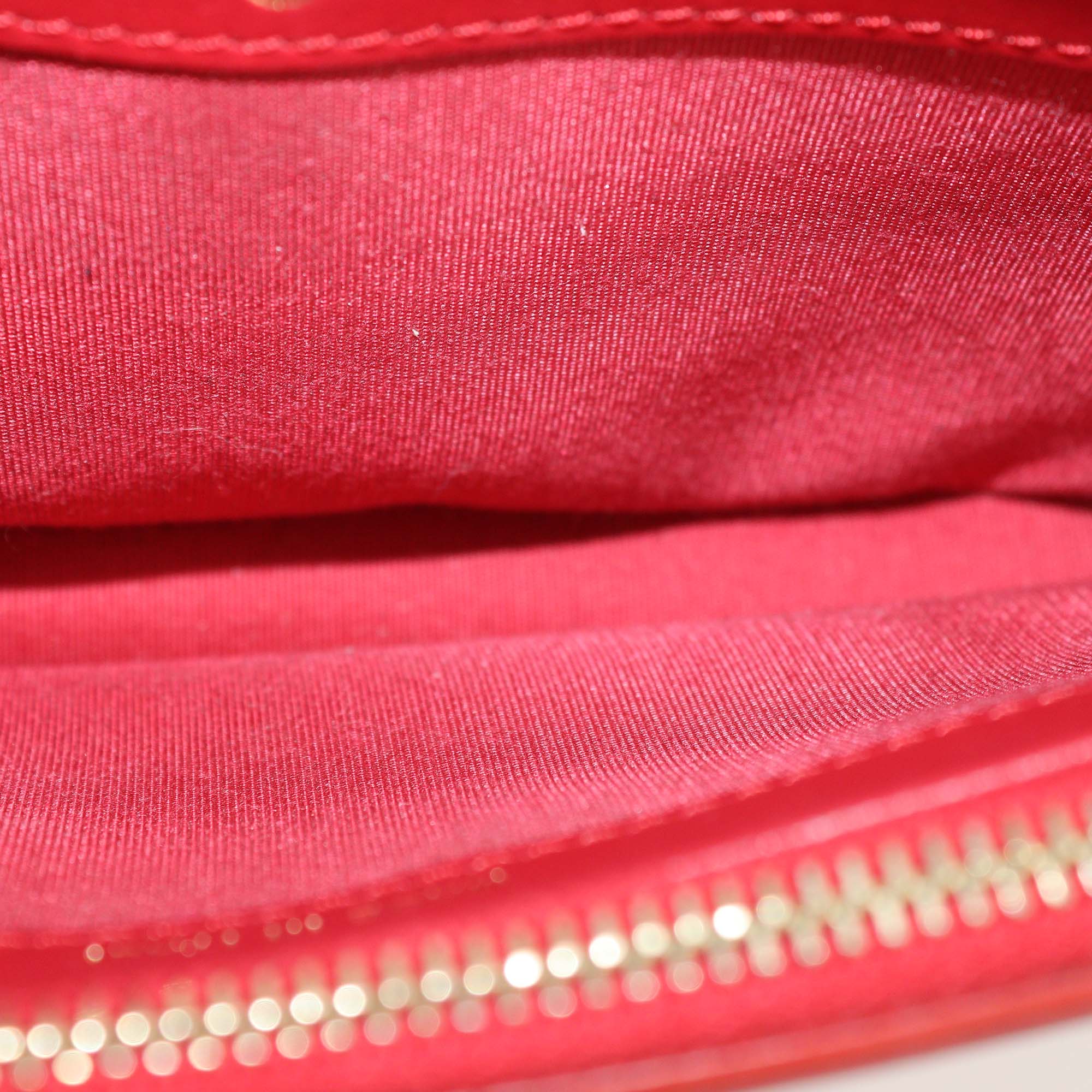 Chanel Red Quilted Caviar Leather Filigree Double Zip Chain Clutch