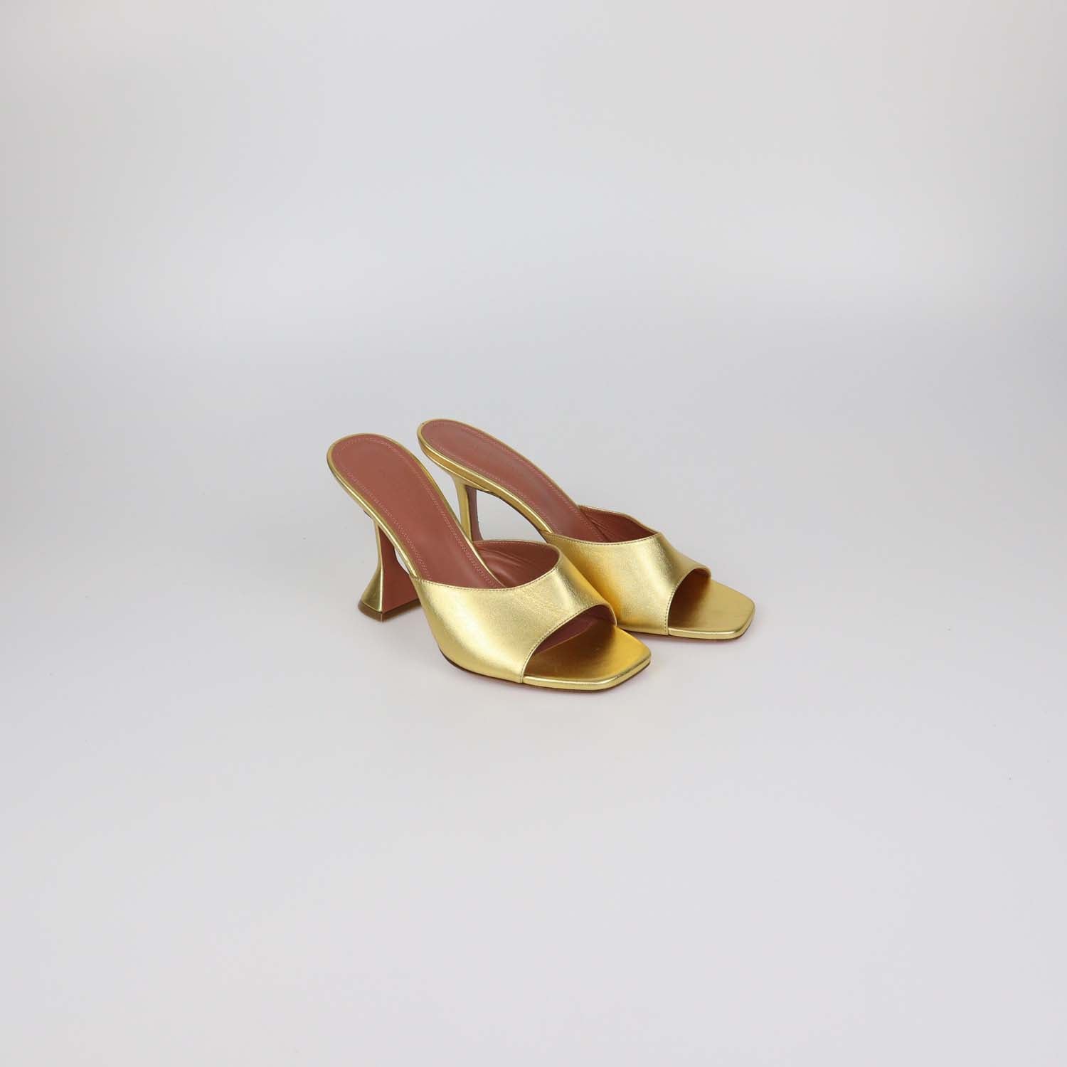 Amina Muaddi Gold Leather Lupita Slide Sandals