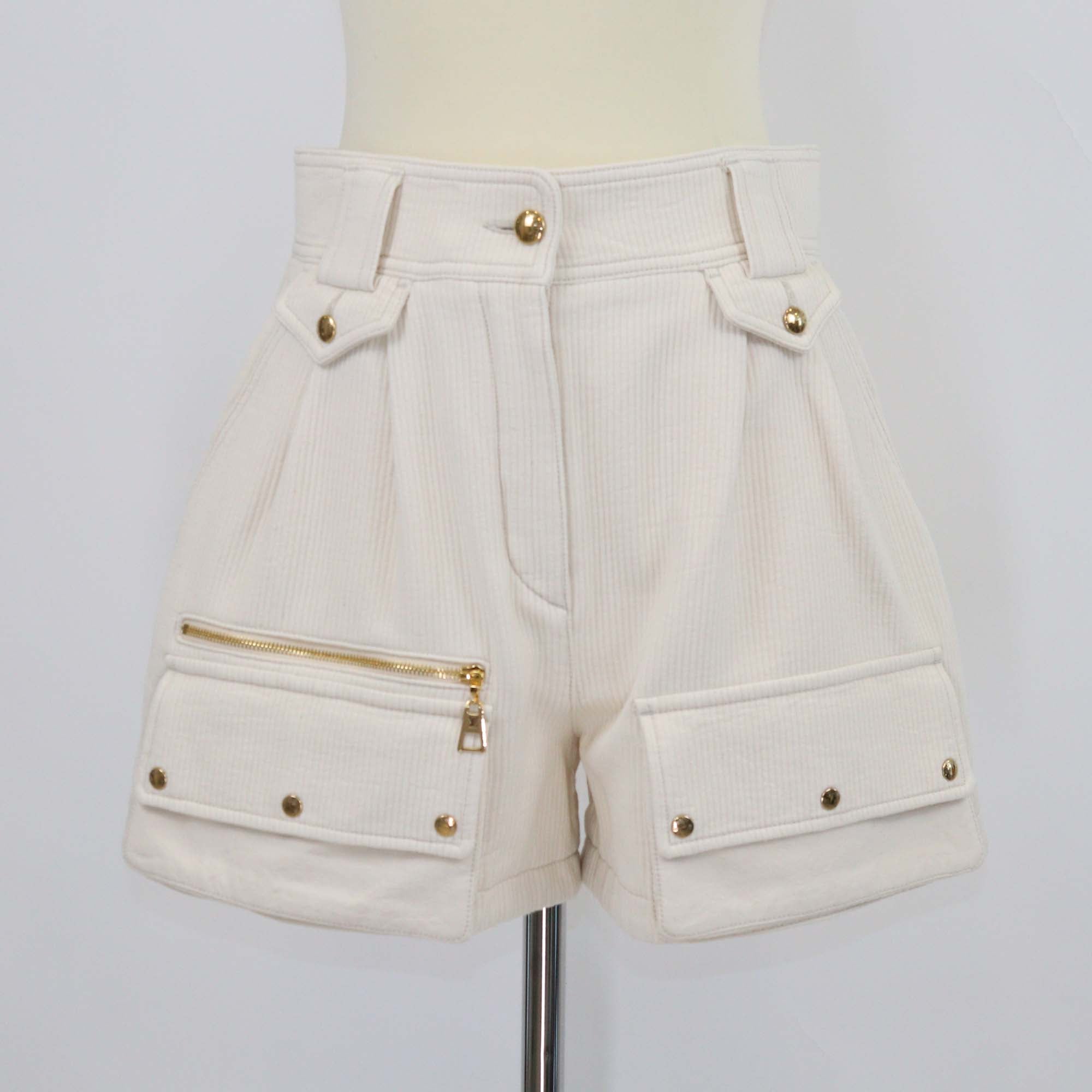 Louis Vuitton Off White Cotton Corduroy Mini Shorts