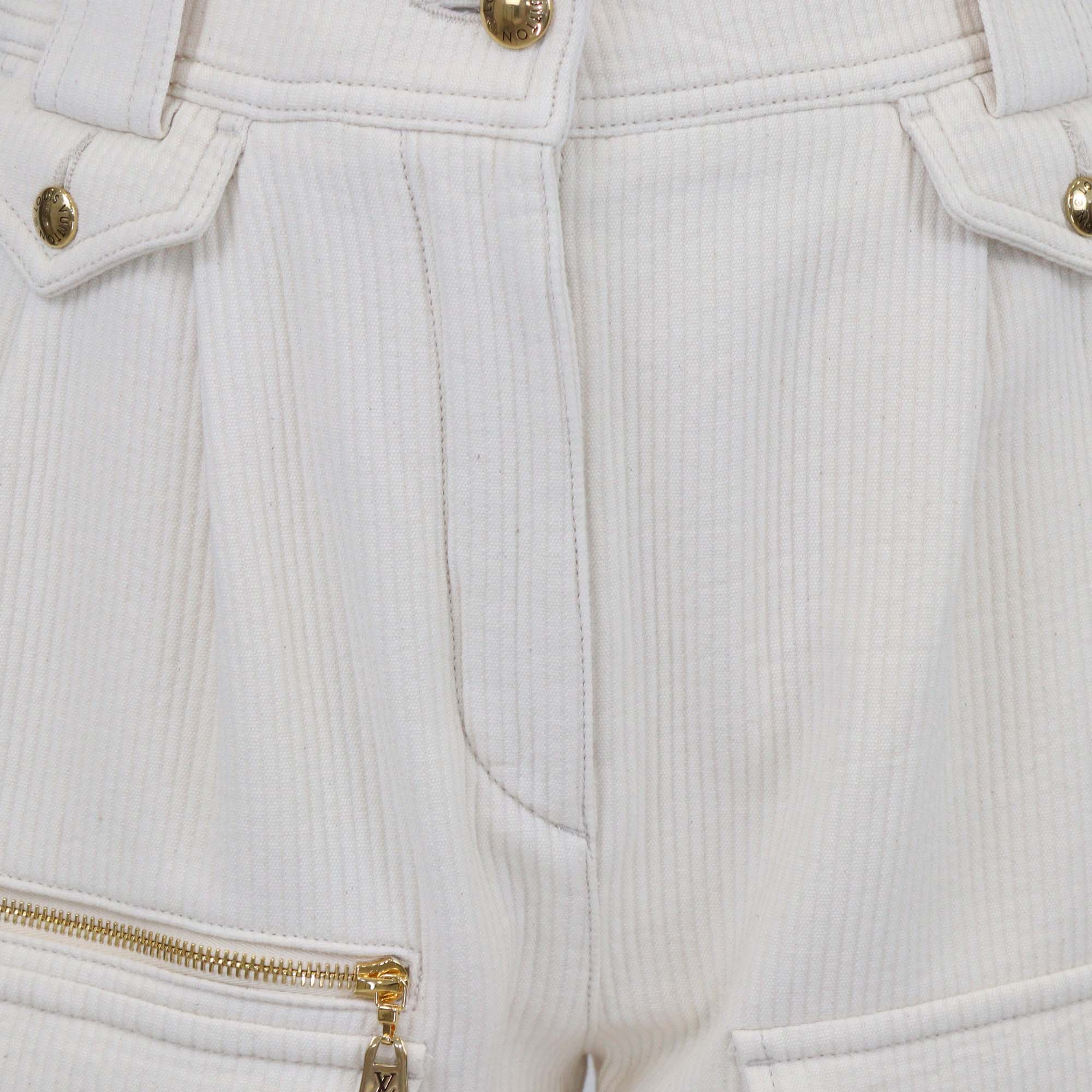 Louis Vuitton Off White Cotton Corduroy Mini Shorts