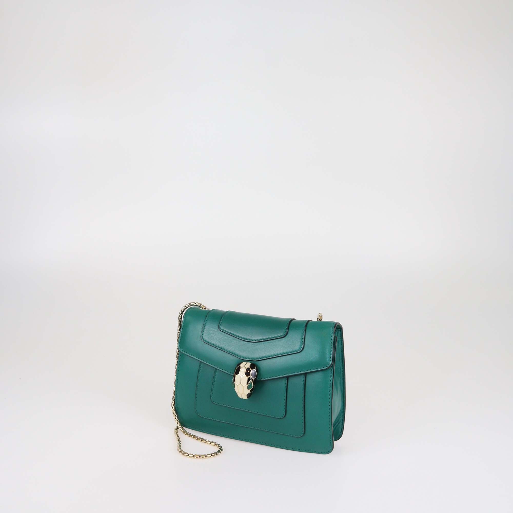 Bvlgari Green Leather Small Serpenti Forever Crossbody Bag