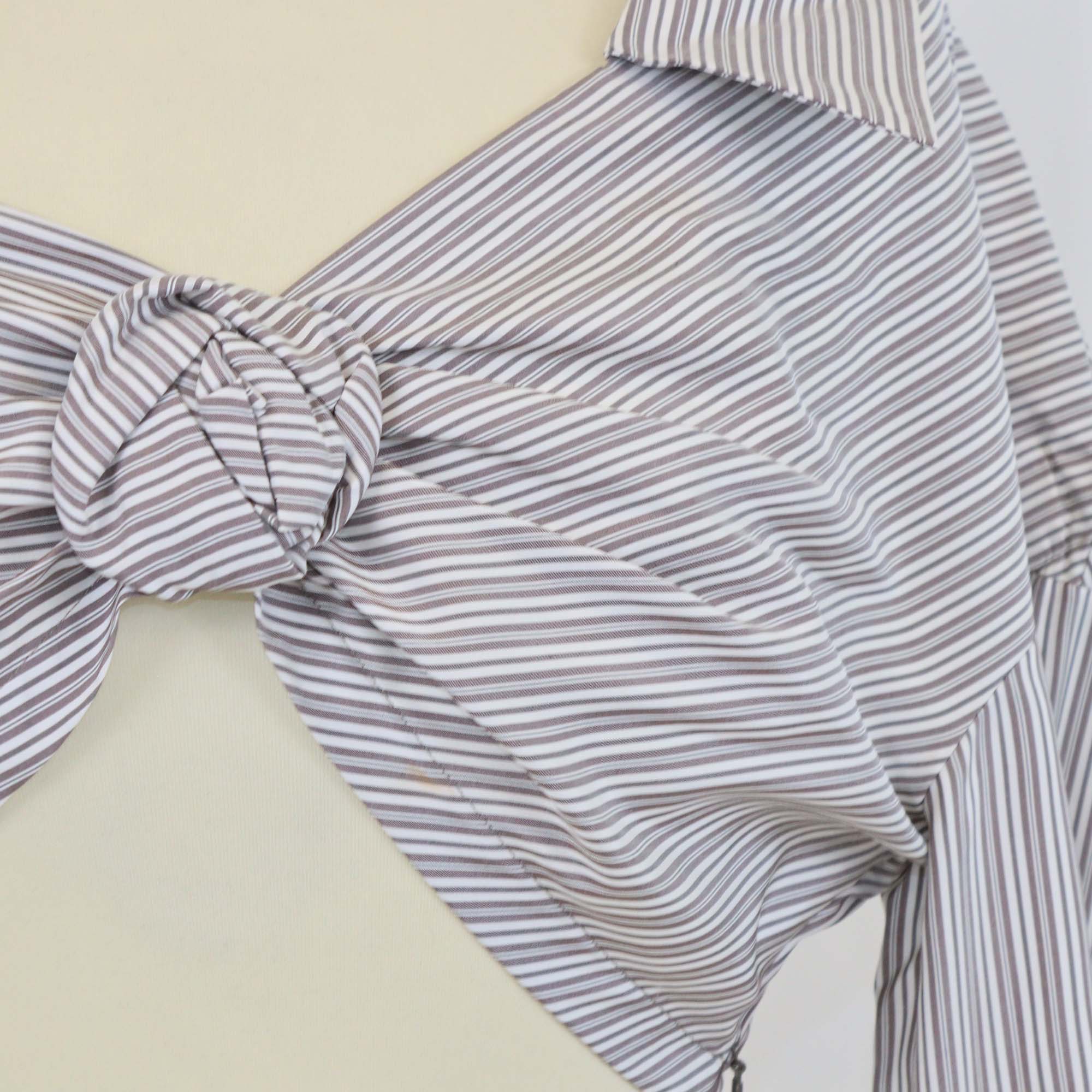 Fendi White/Grey Silk Striped Crop Top