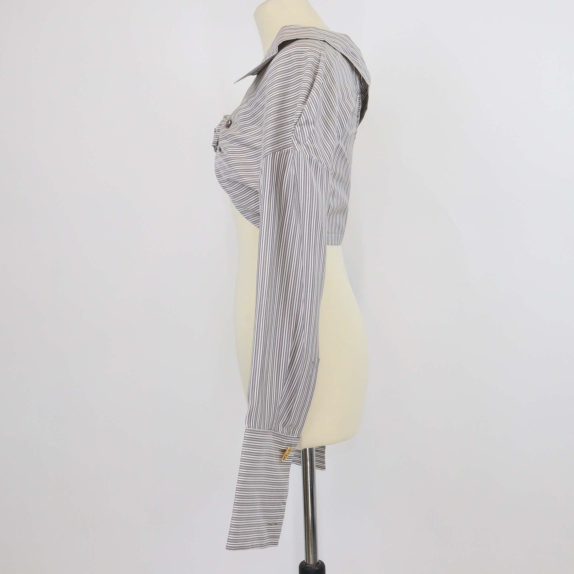 Fendi White/Grey Silk Striped Crop Top