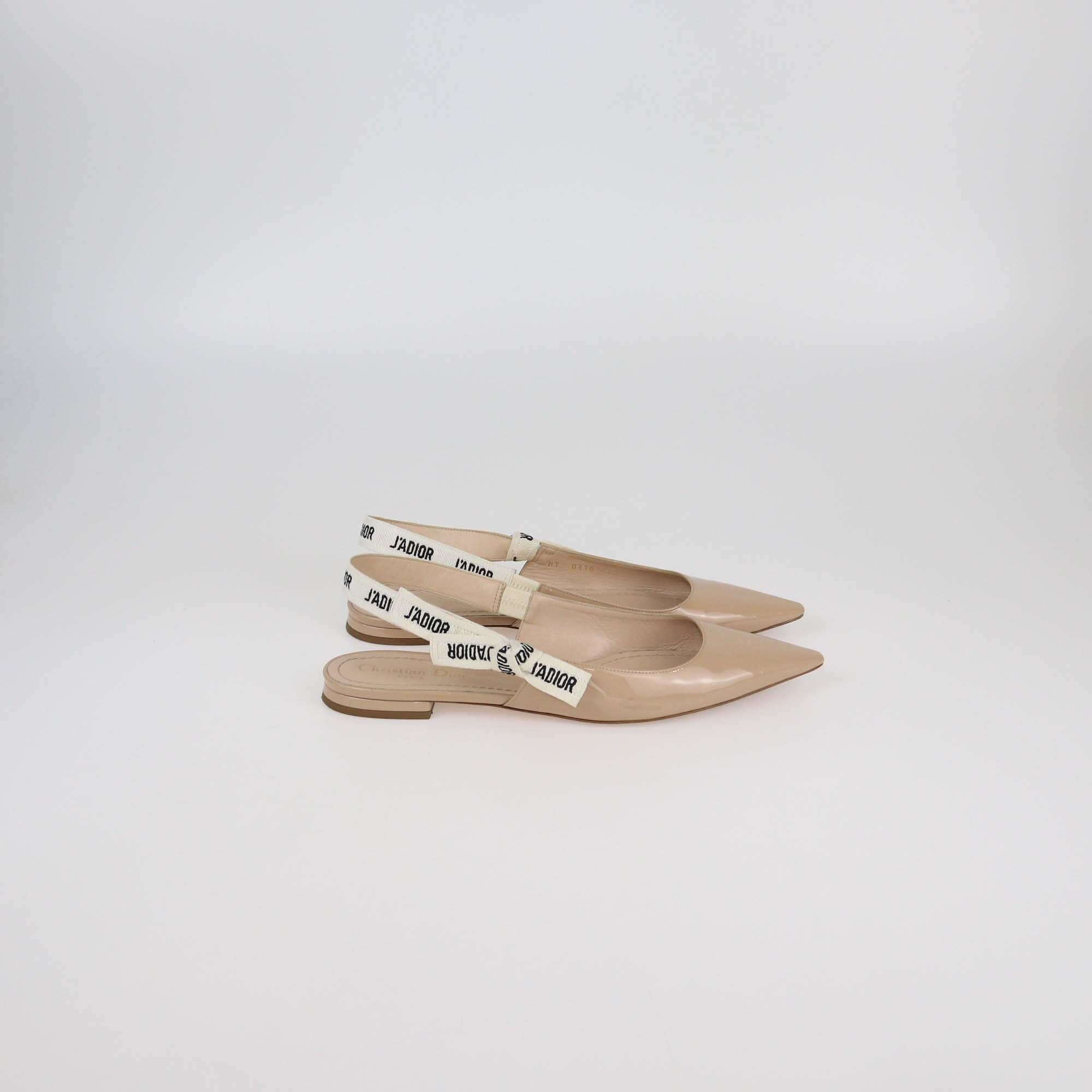 Christian Dior Beige Patent Leather J'Adior Slingback Flat Pumps Womens Christian Dior