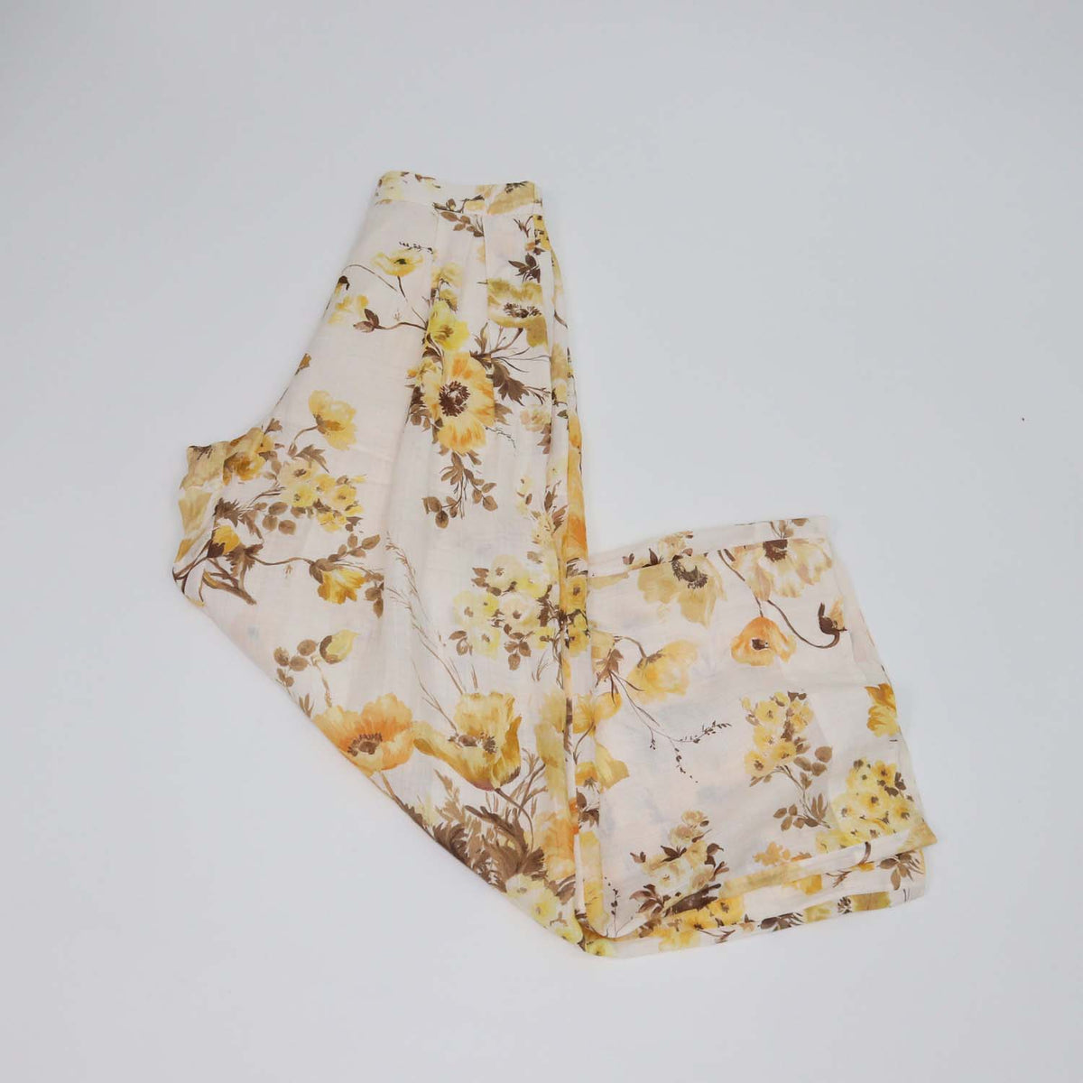 Zimmermann Beige Ramie Floral Print Wide Leg Pants