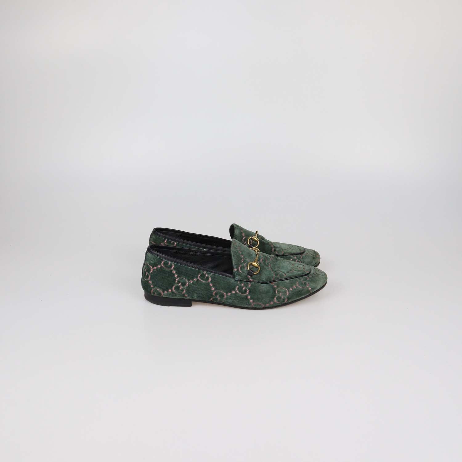 Gucci Green GG Velvet Jordaan Horsebit Loafers