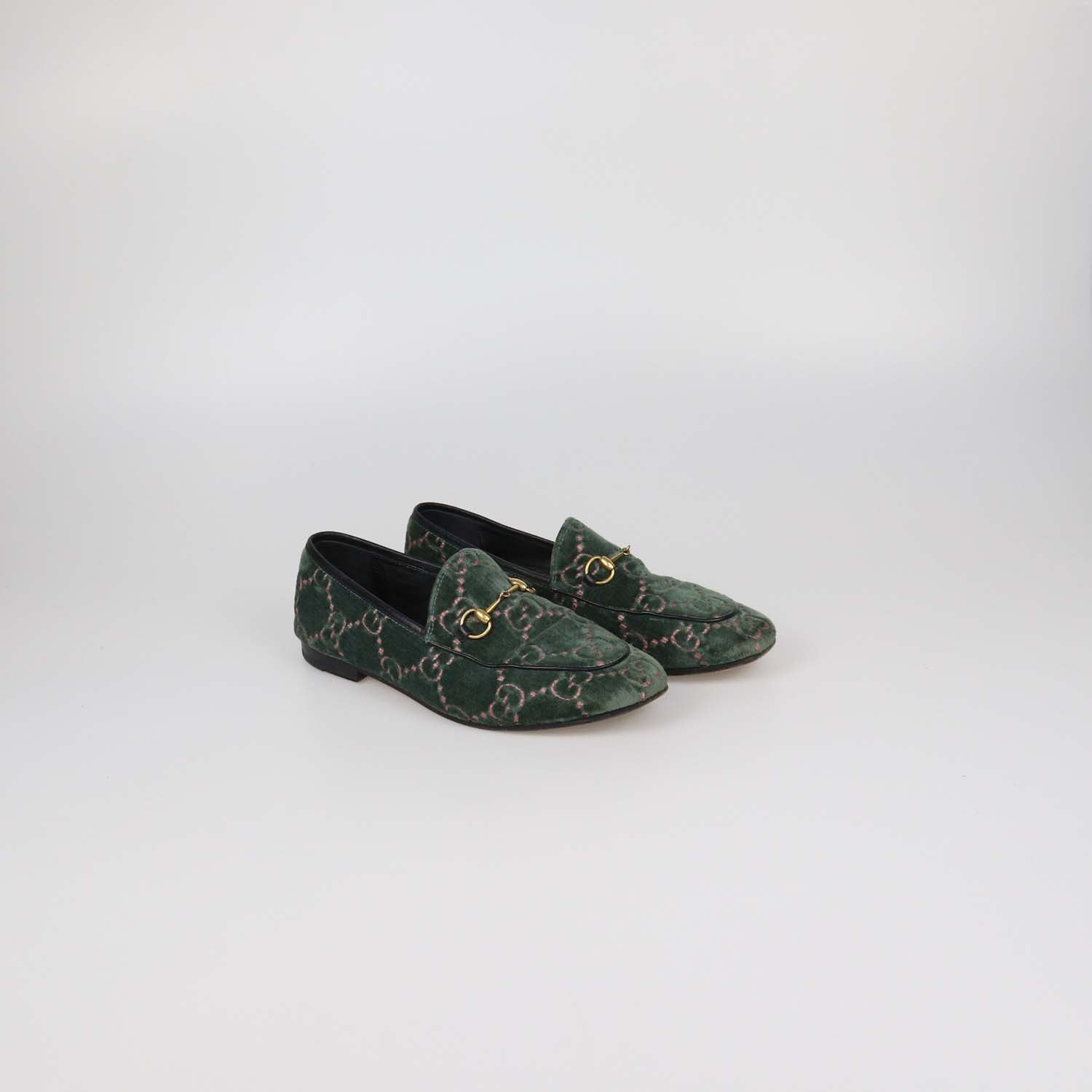 Gucci Green GG Velvet Jordaan Horsebit Loafers